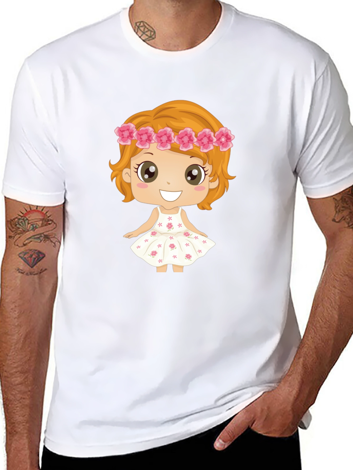 Cute Cartoon Girl Graphic Black T-Shirt