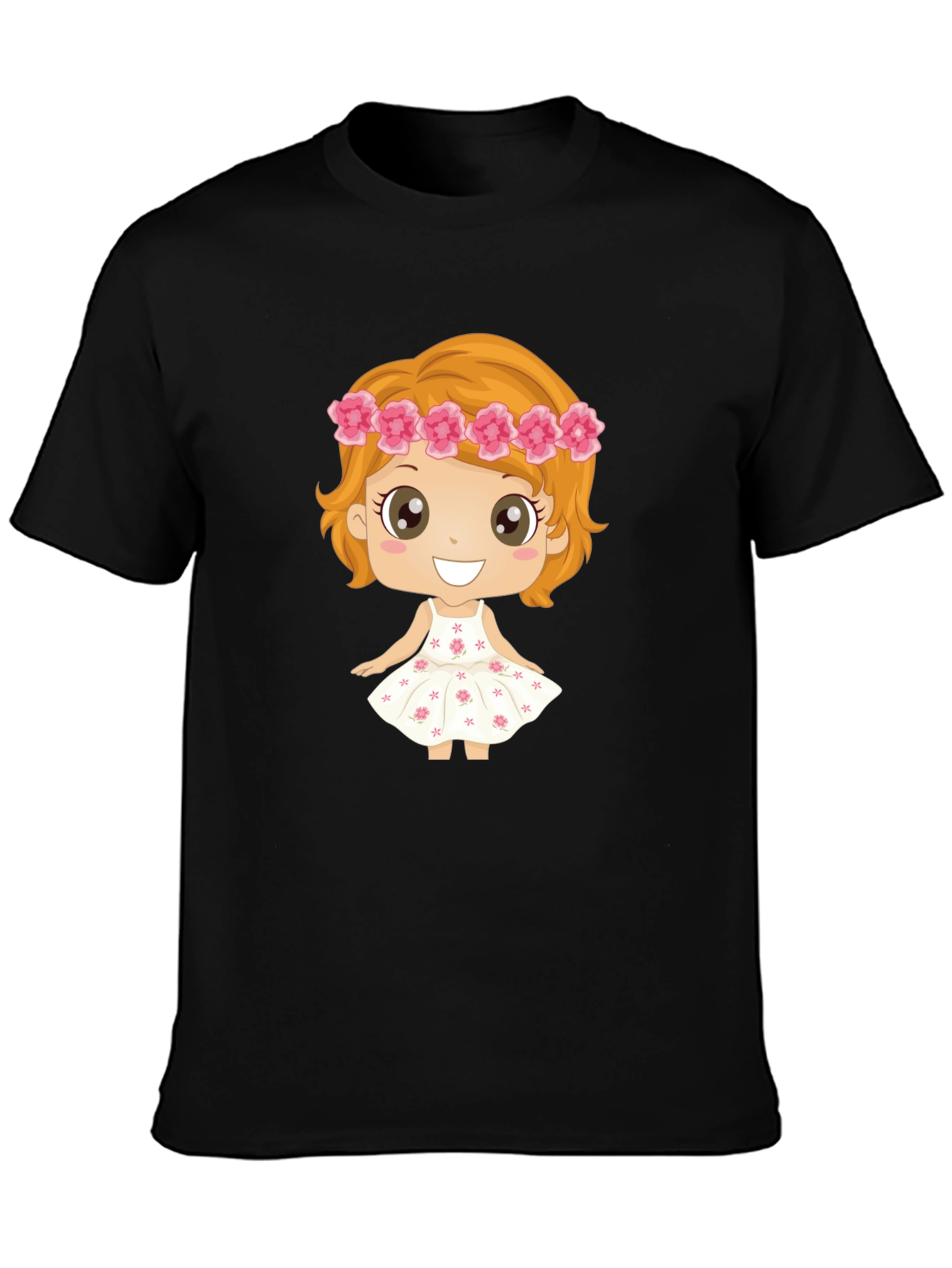 Cute Cartoon Girl Graphic Black T-Shirt