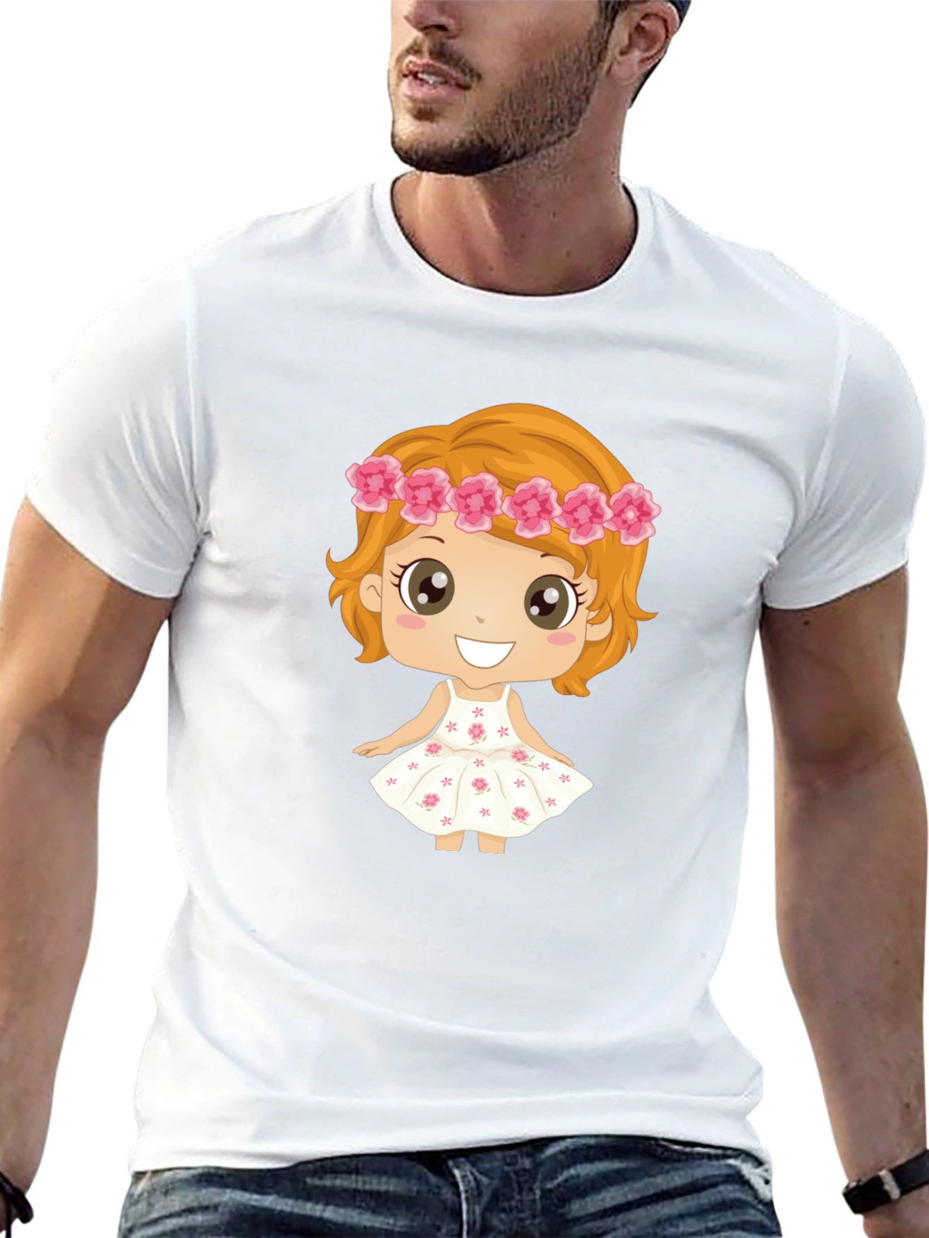Cute Cartoon Girl Graphic Black T-Shirt