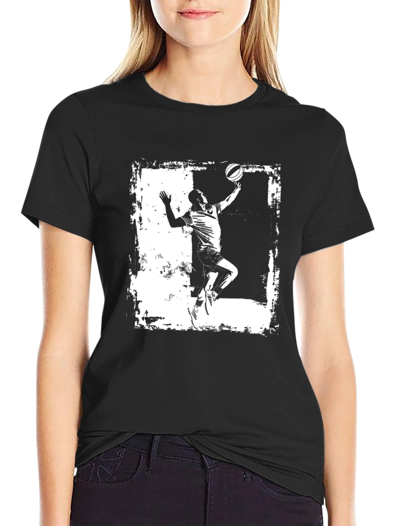 Basketball Player Graphic Tee - Black Cotton T-Shirt