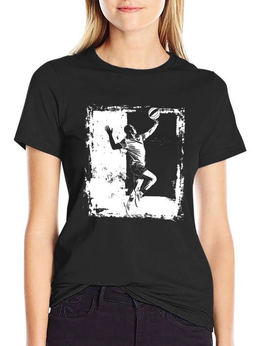 Basketball Player Graphic Tee - Black Cotton T-Shirt
