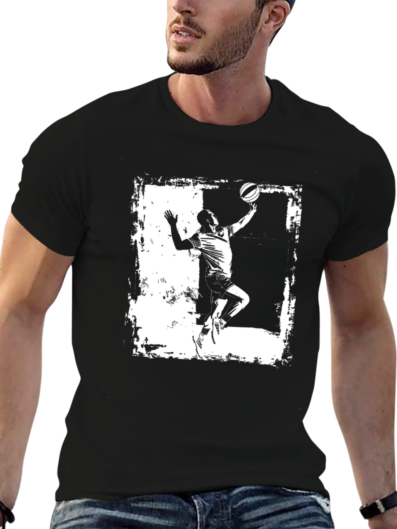 Basketball Player Graphic Tee - Black Cotton T-Shirt