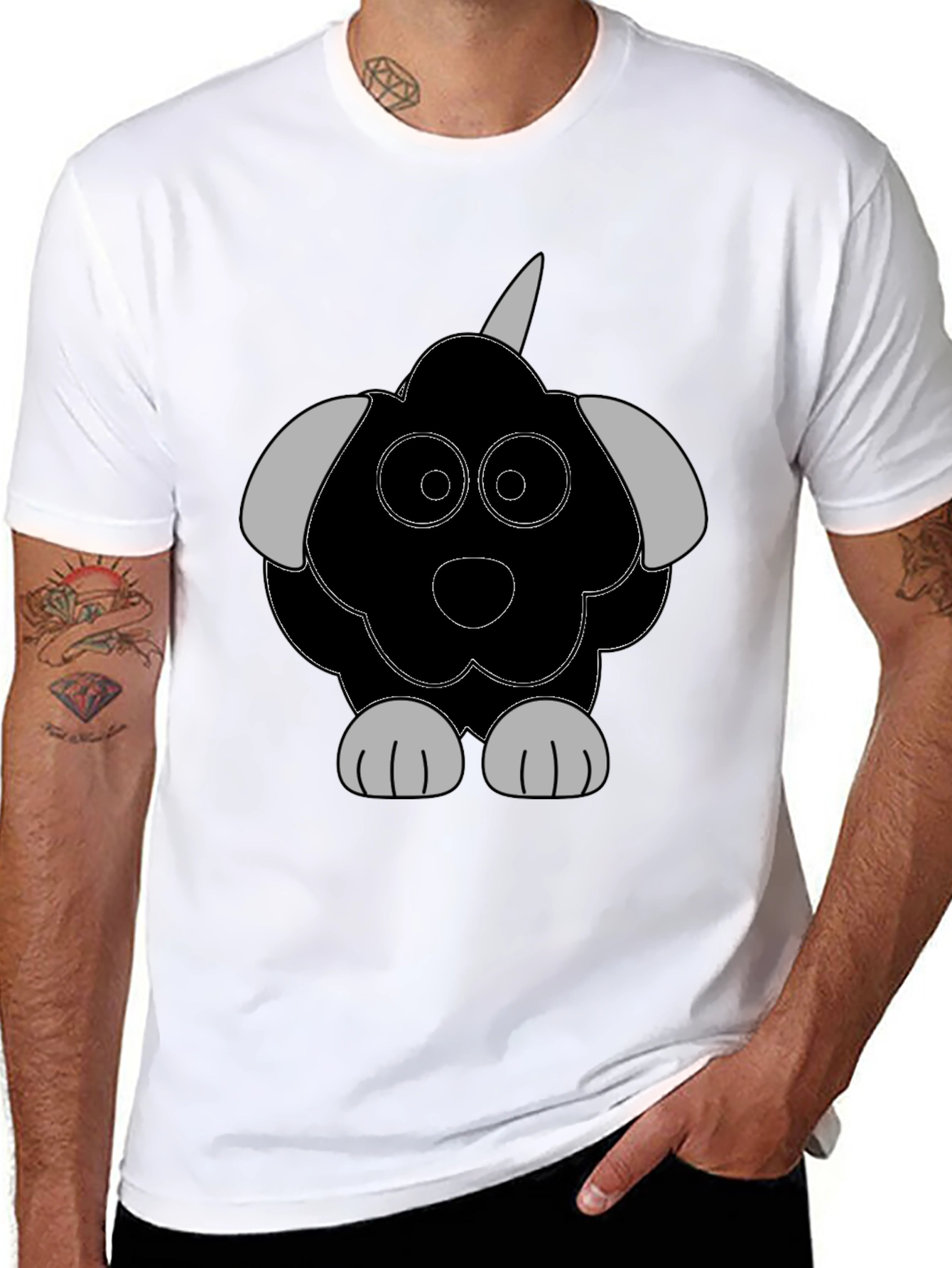 Cartoon Dog Graphic Tee - Casual Black T-Shirt