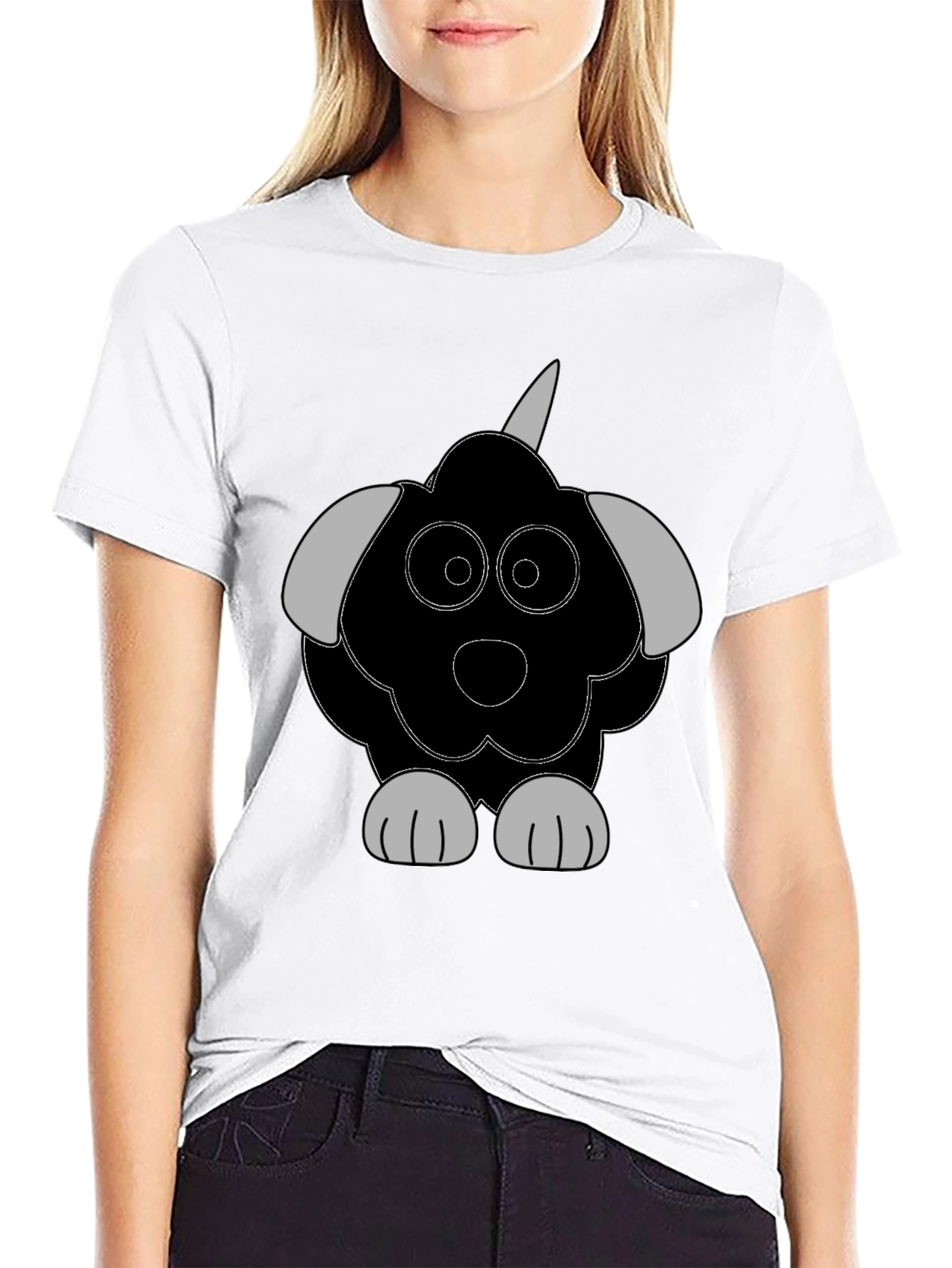 Cartoon Dog Graphic Tee - Casual Black T-Shirt