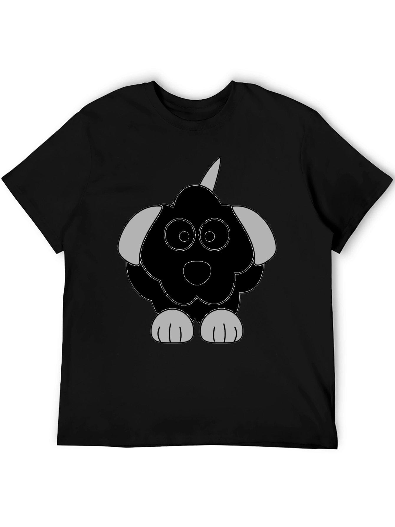 Cartoon Dog Graphic Tee - Casual Black T-Shirt