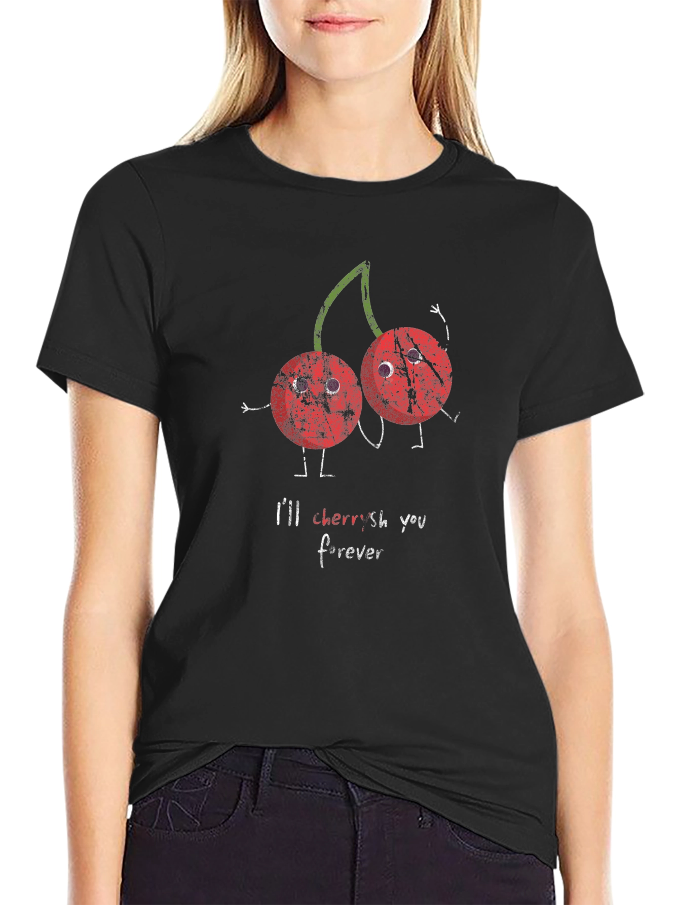Cherries Ill Cherish You Forever Black Graphic T-Shirt