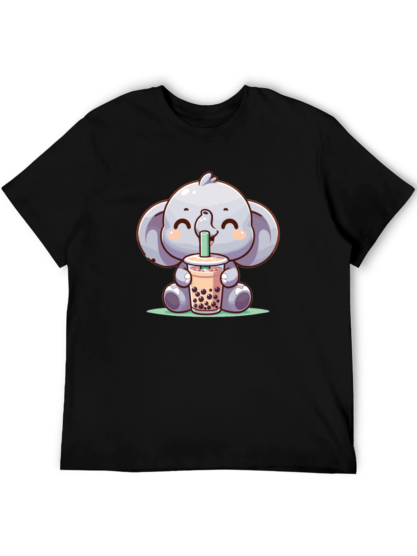 Elephant Boba Tea Graphic Tee - Cute Cartoon T-Shirt