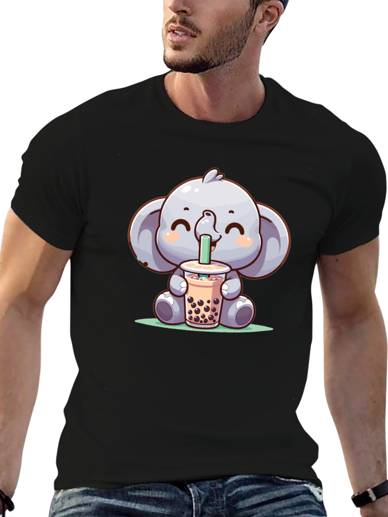 Elephant Boba Tea Graphic Tee - Cute Cartoon T-Shirt