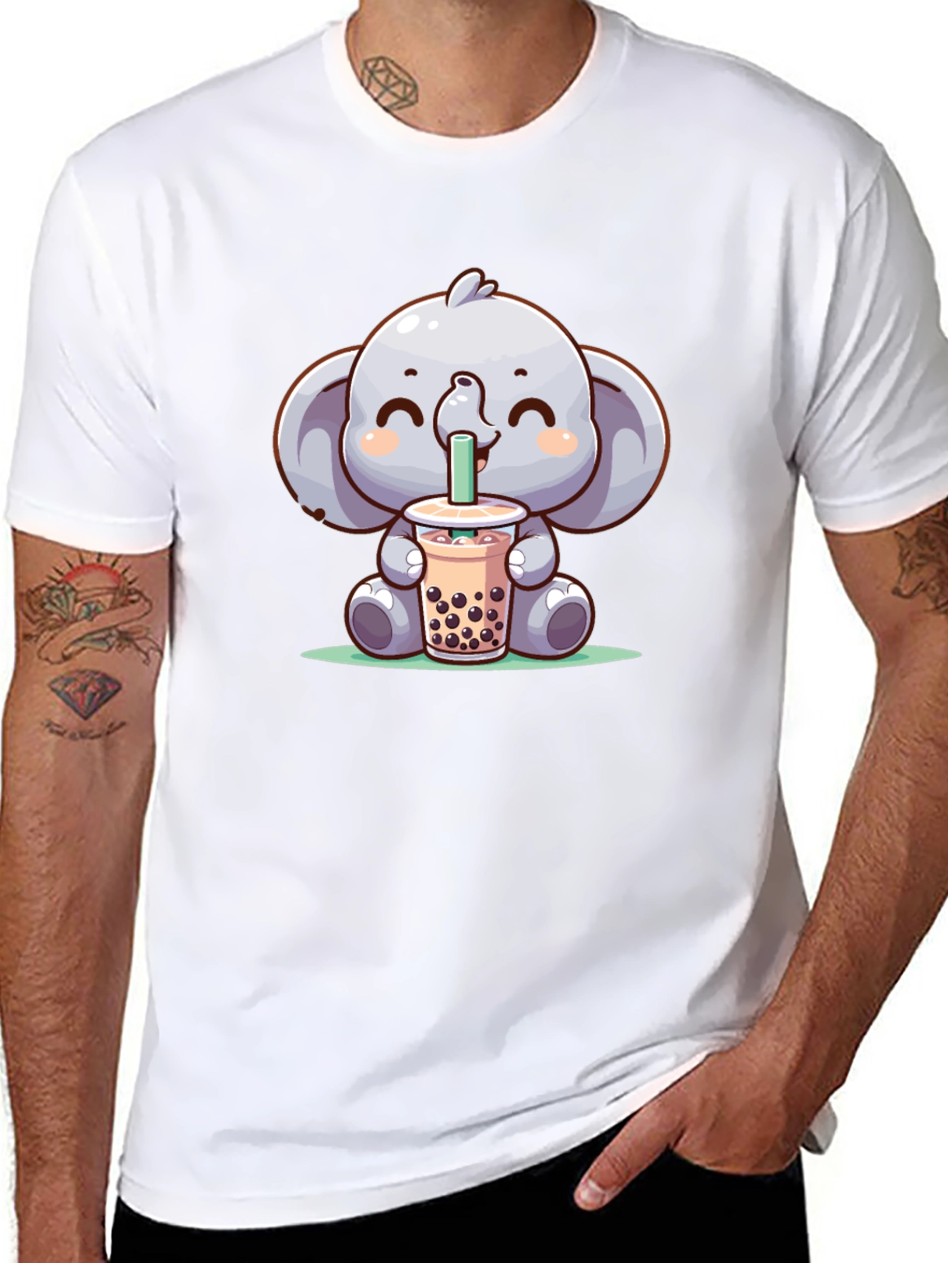 Elephant Boba Tea Graphic Tee - Cute Cartoon T-Shirt
