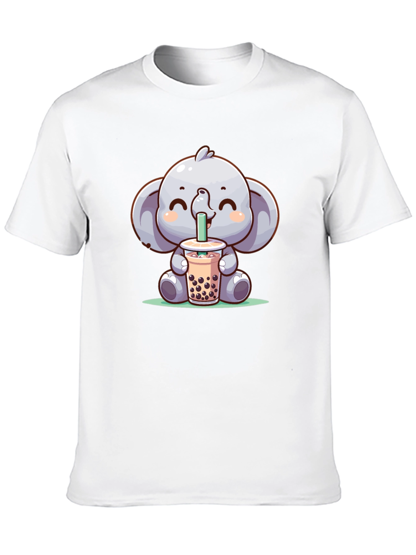 Elephant Boba Tea Graphic Tee - Cute Cartoon T-Shirt