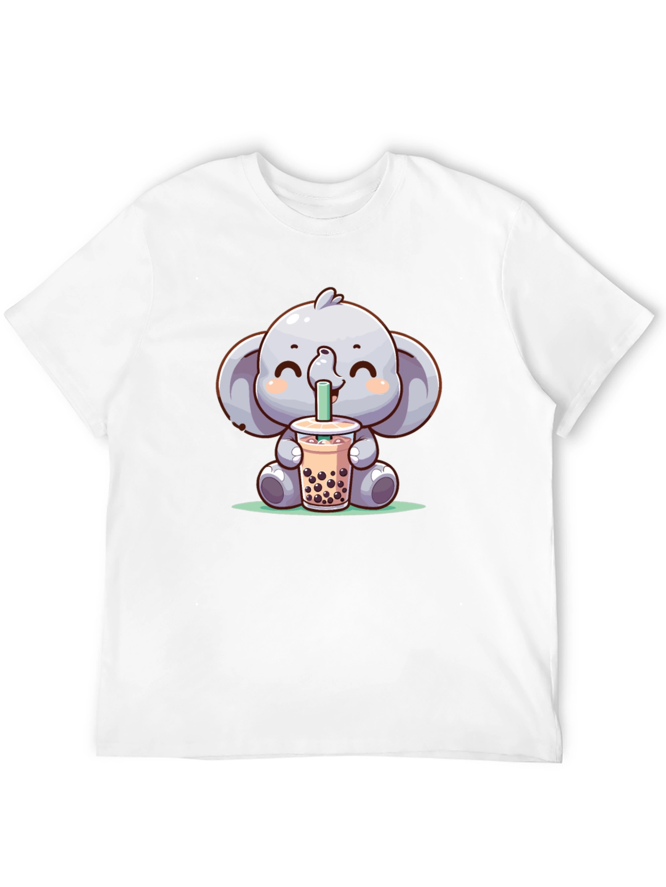 Elephant Boba Tea Graphic Tee - Cute Cartoon T-Shirt