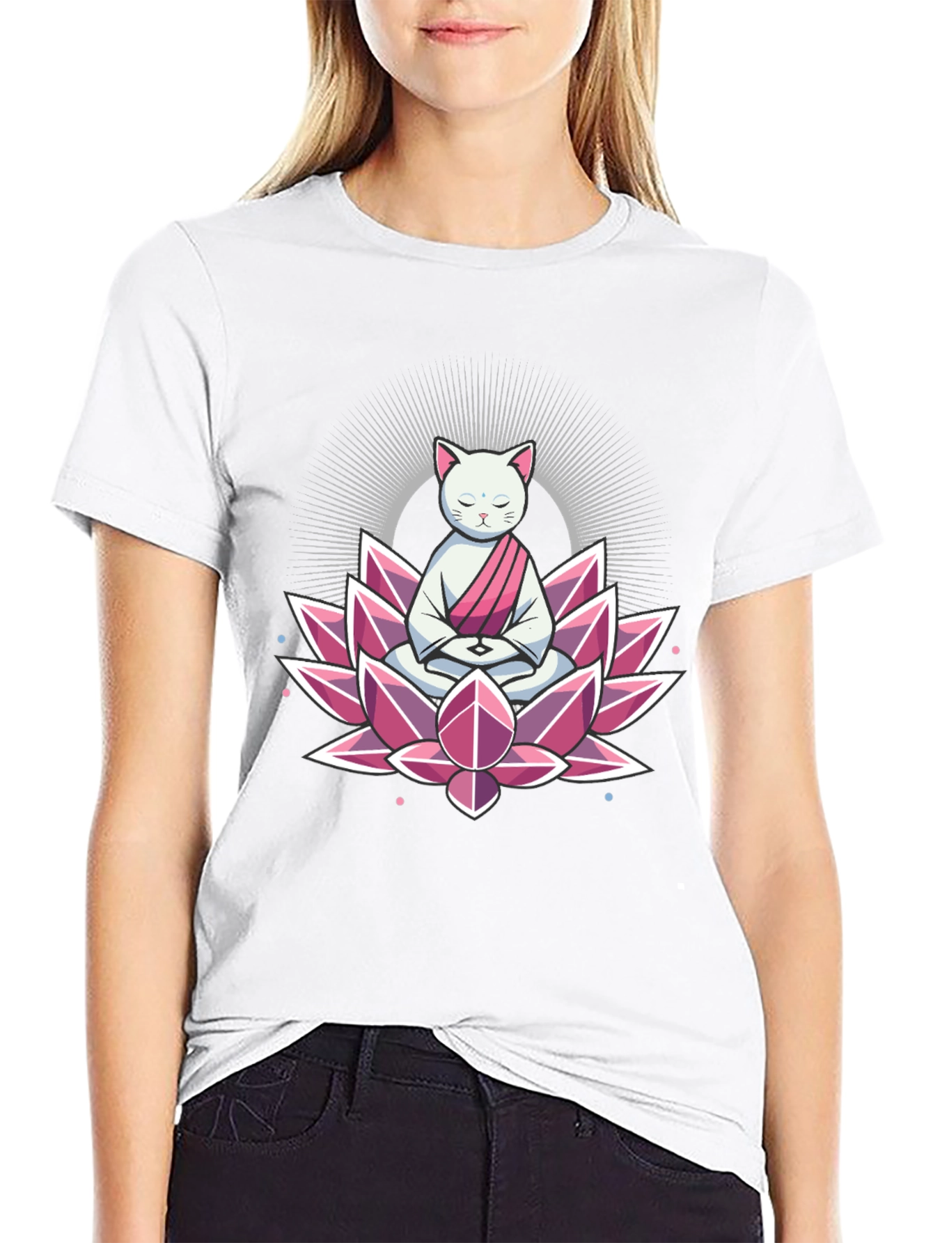 Zen Cat Lotus T-Shirt - Meditating Feline Tee