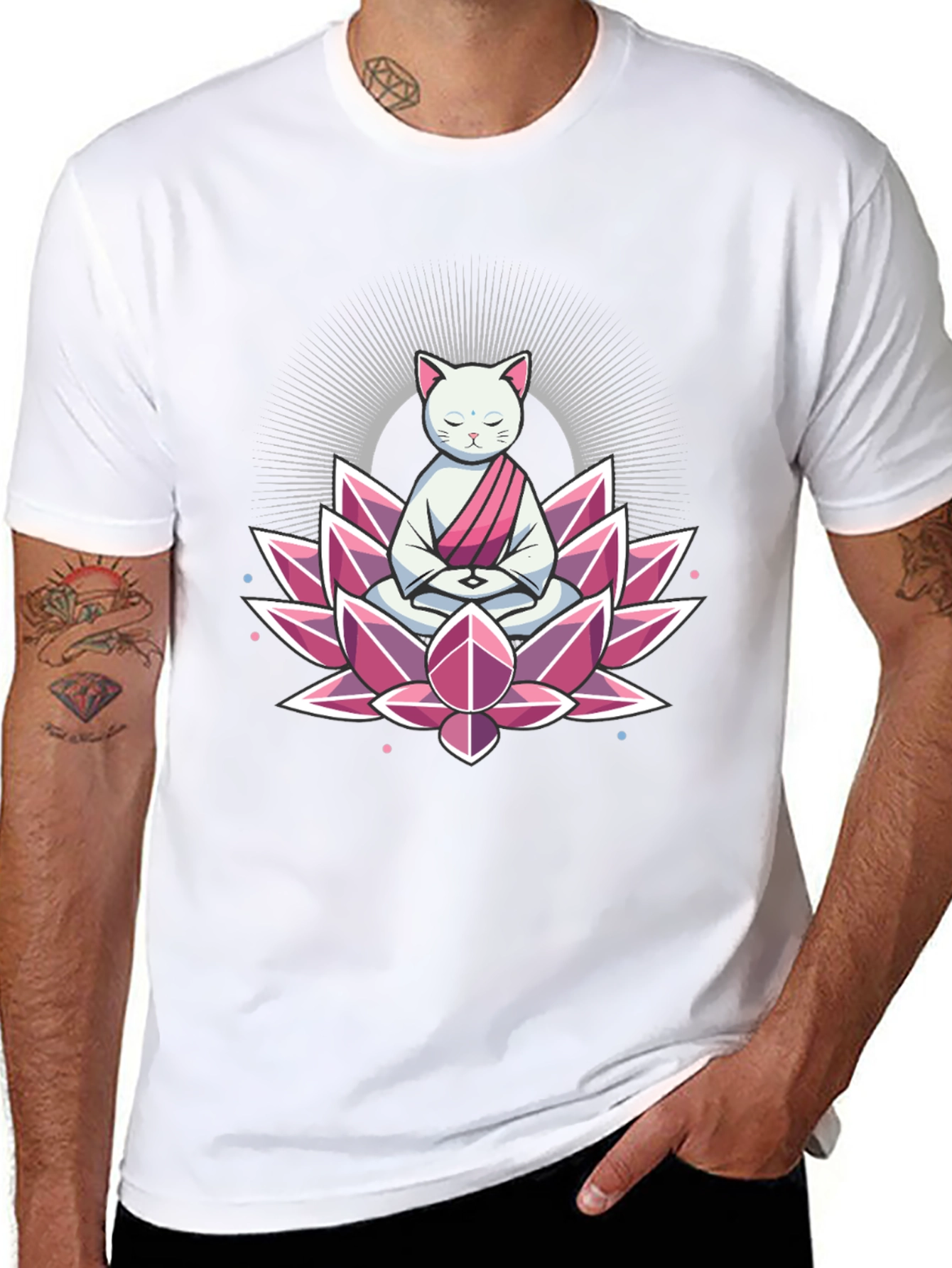 Zen Cat Lotus T-Shirt - Meditating Feline Tee