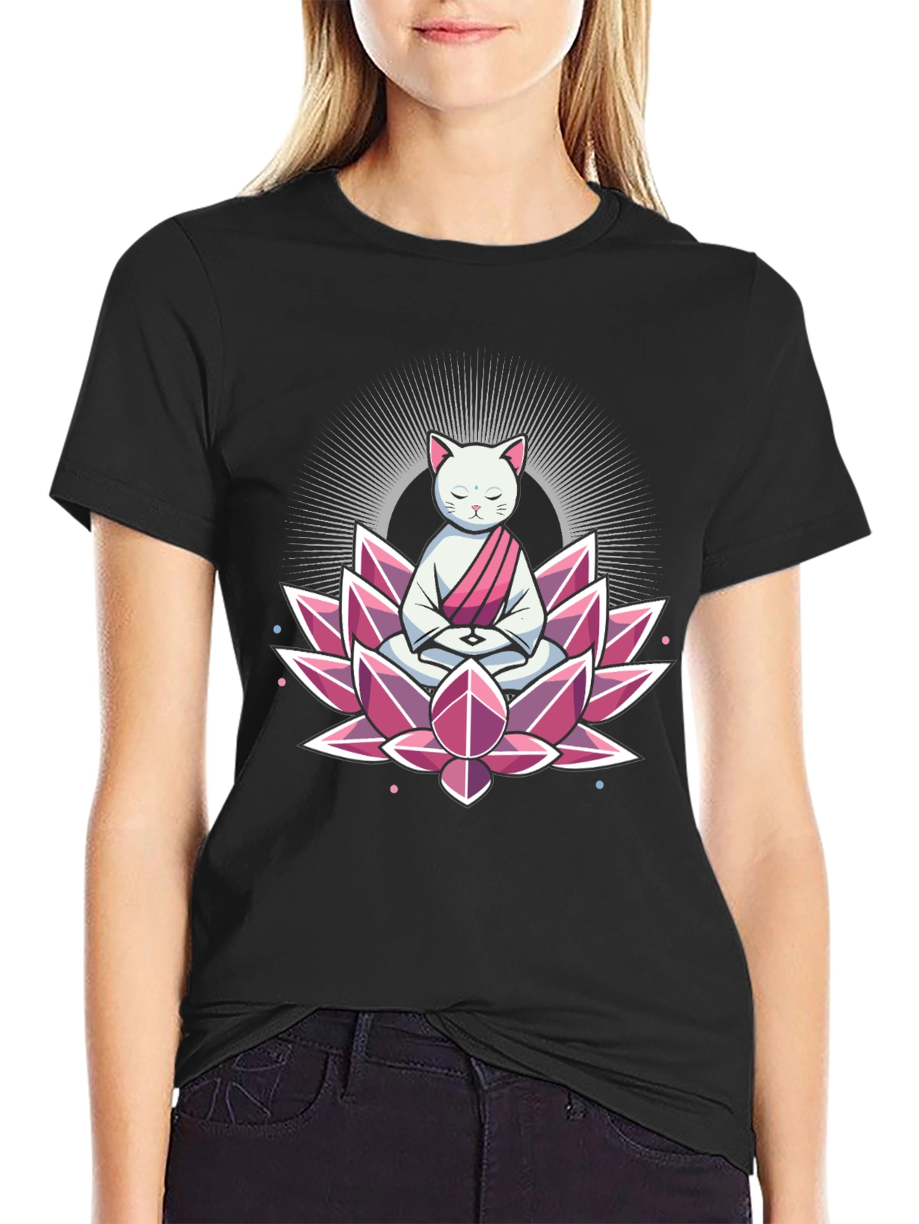 Zen Cat Lotus T-Shirt - Meditating Feline Tee