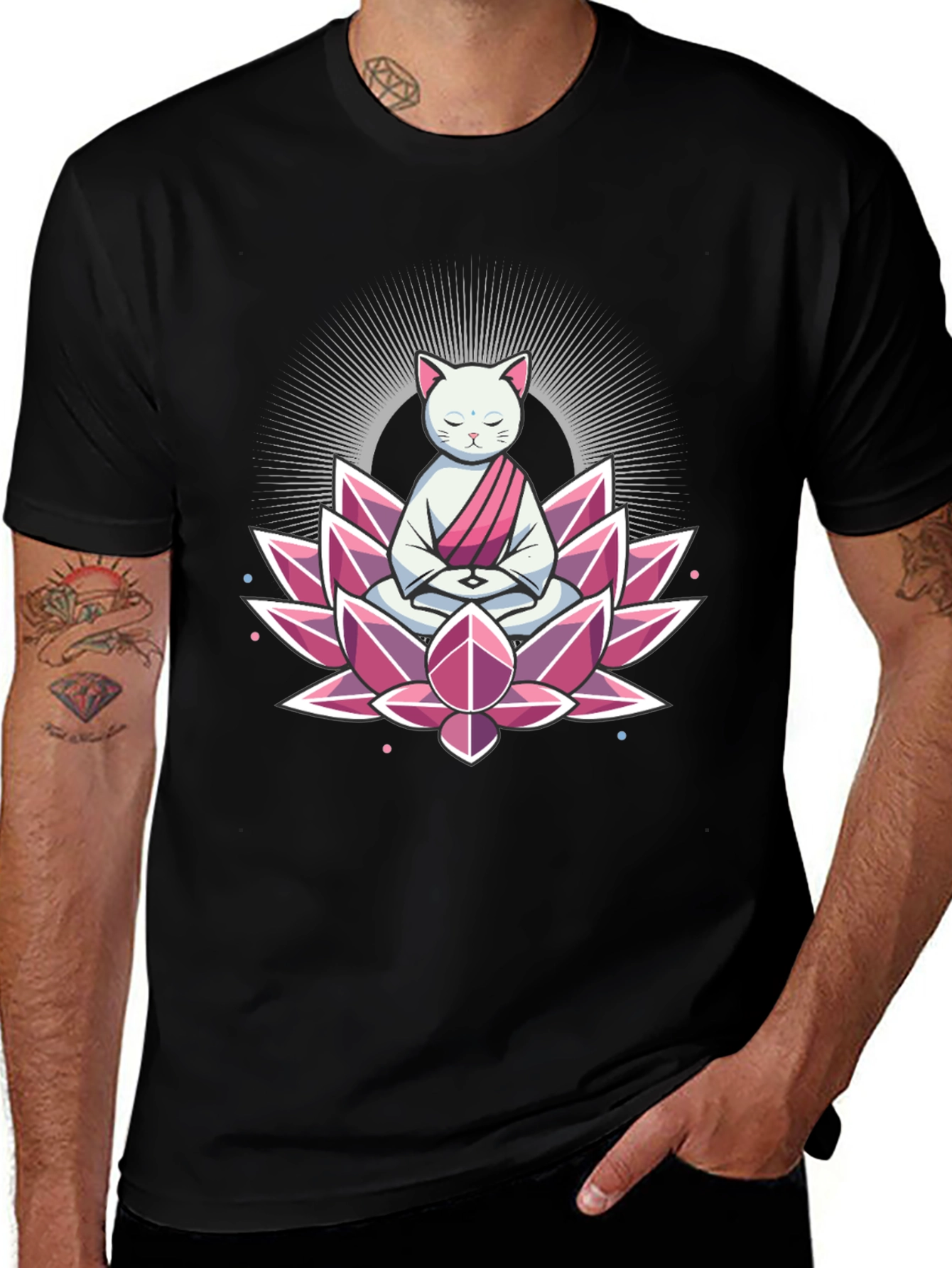 Zen Cat Lotus T-Shirt - Meditating Feline Tee
