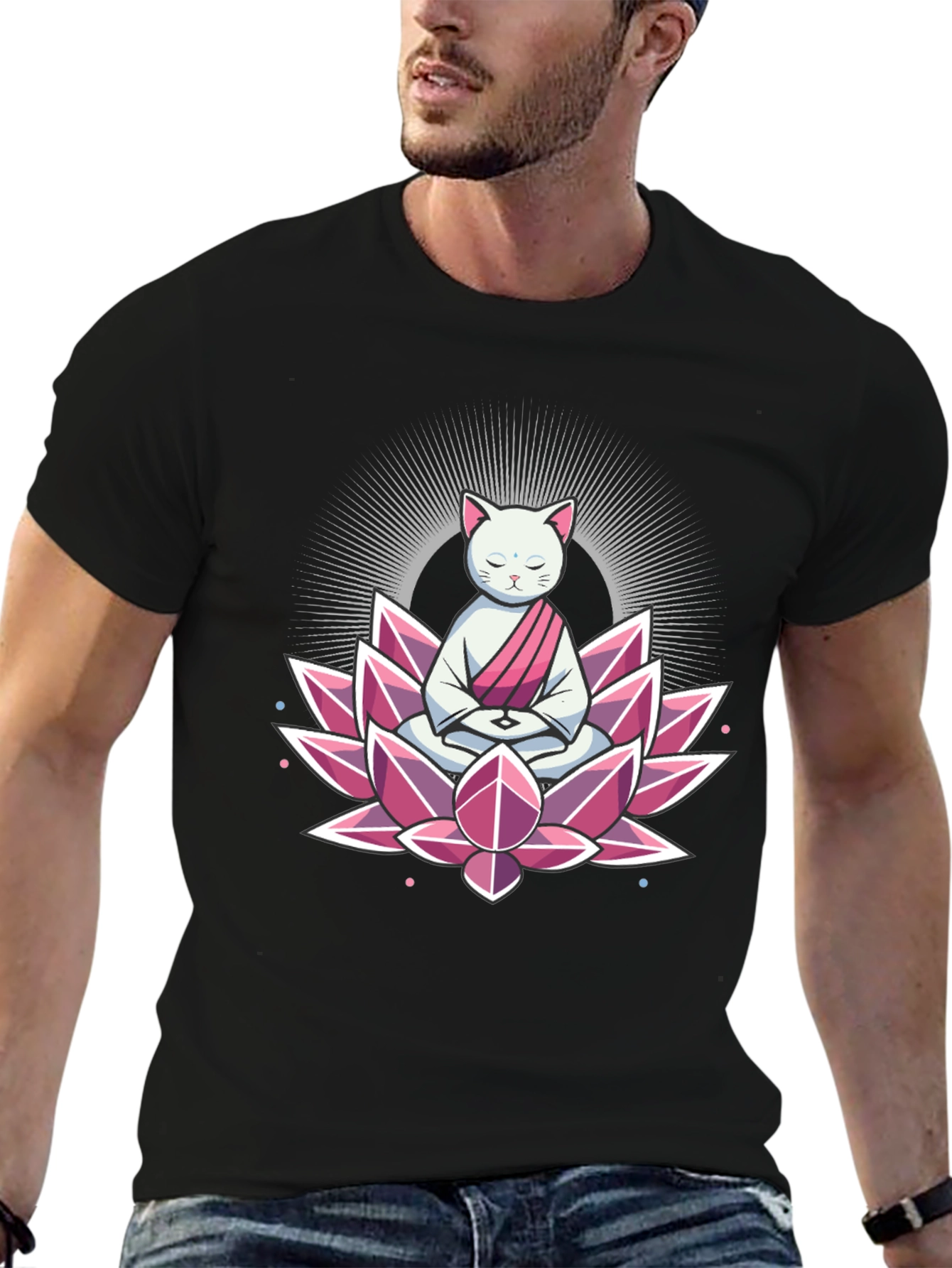 Zen Cat Lotus T-Shirt - Meditating Feline Tee