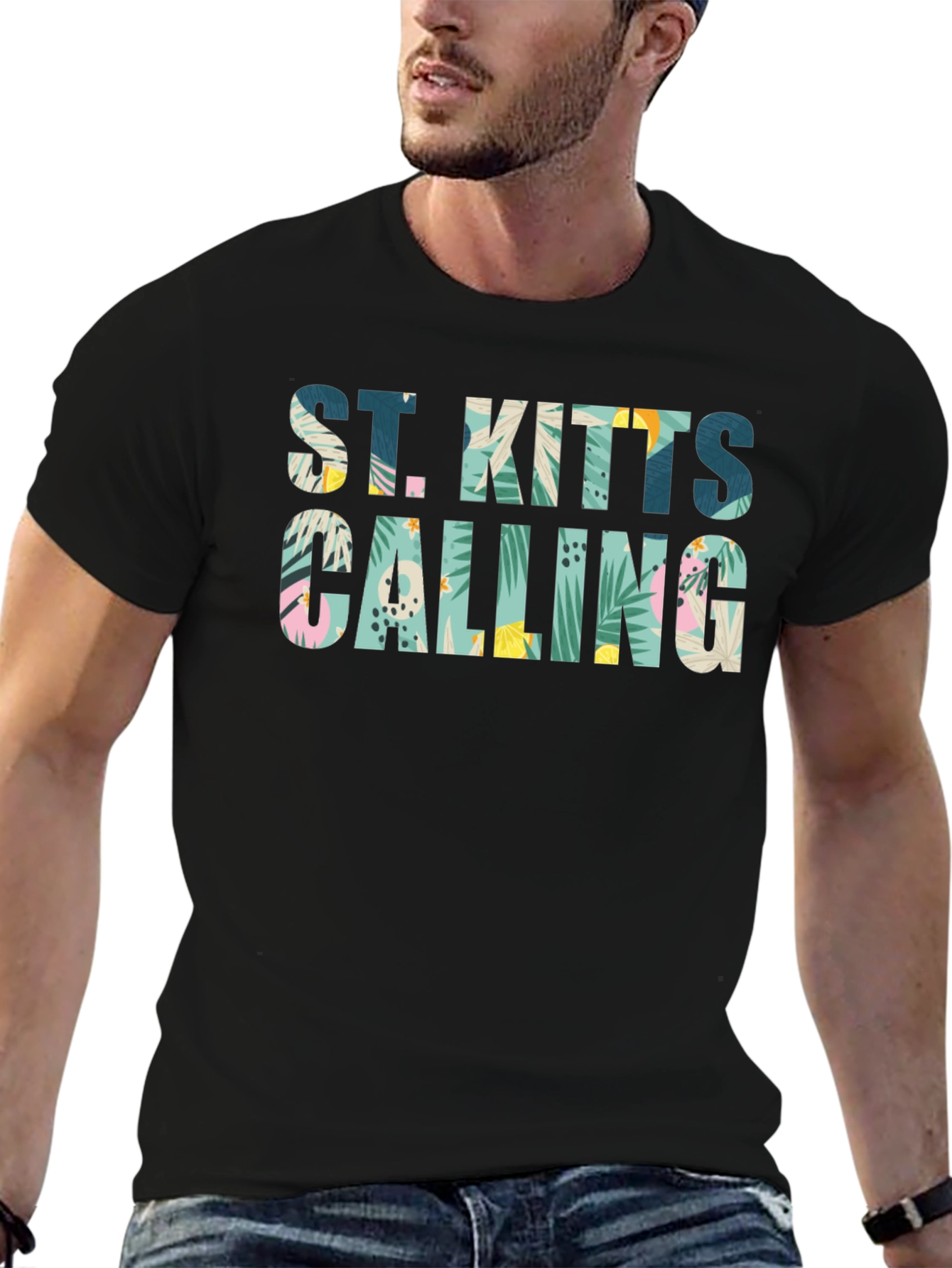 St. Kitts Calling Graphic T-Shirt | Tropical Print Tee
