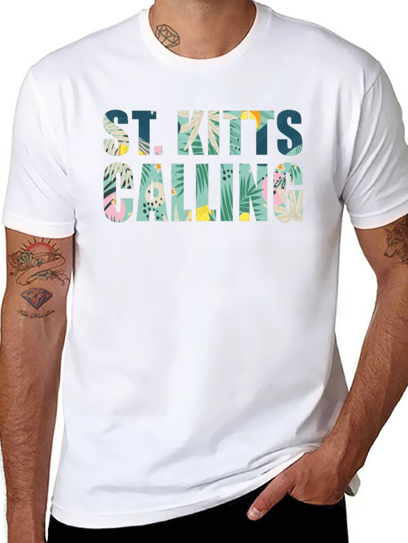 St. Kitts Calling Graphic T-Shirt | Tropical Print Tee