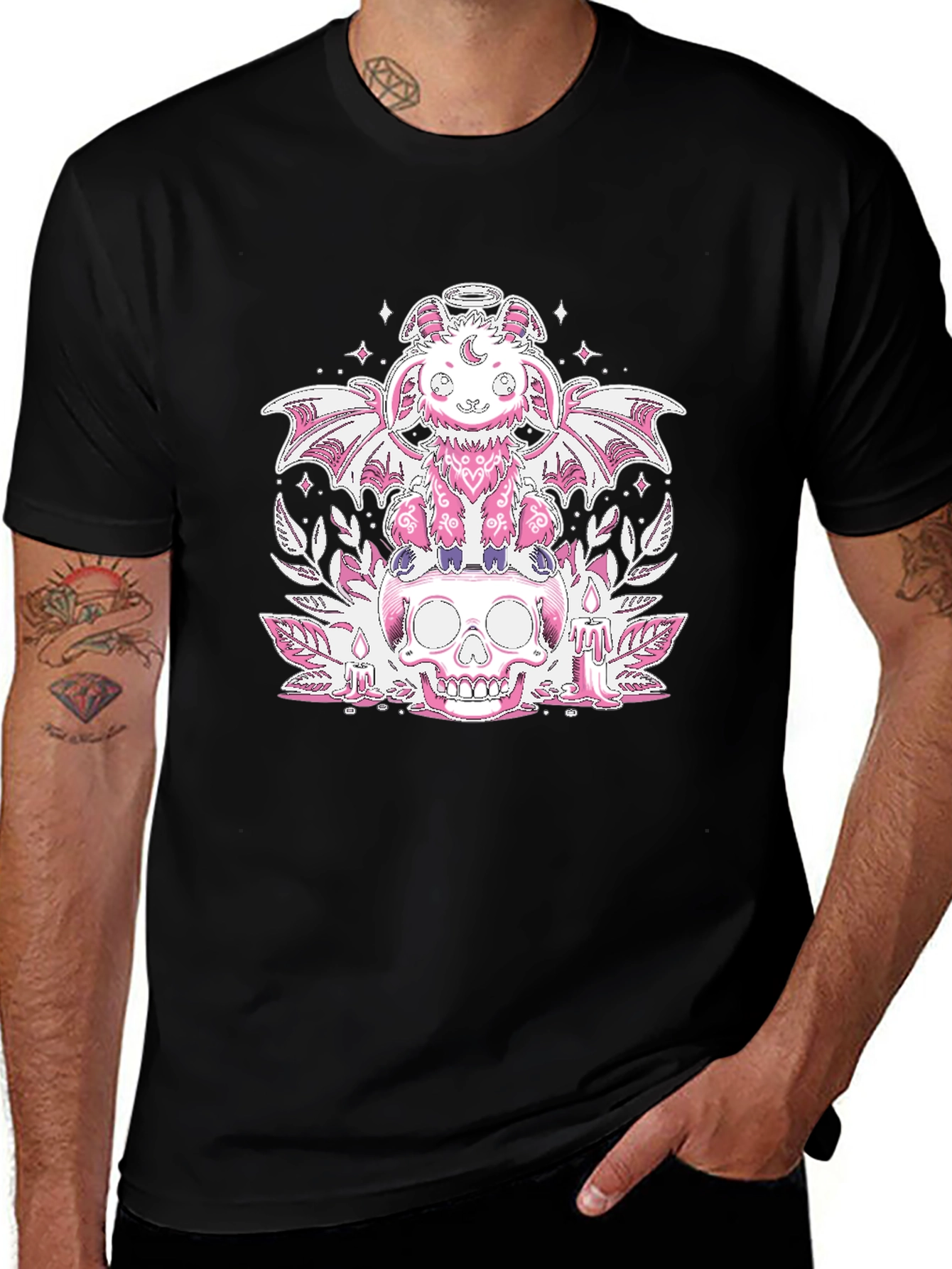 Cute Pastel Goth Skull T-Shirt - Black