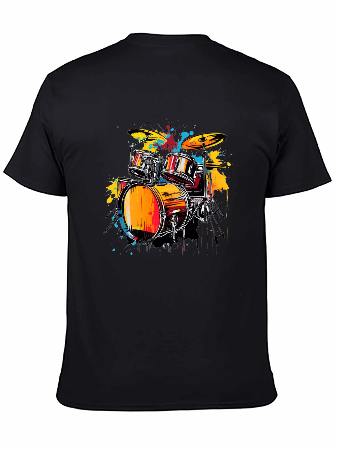 Vibrant Drums Graphic Tee - Black Cotton T-Shirt