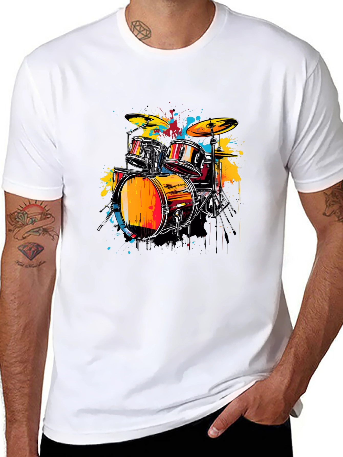 Vibrant Drums Graphic Tee - Black Cotton T-Shirt