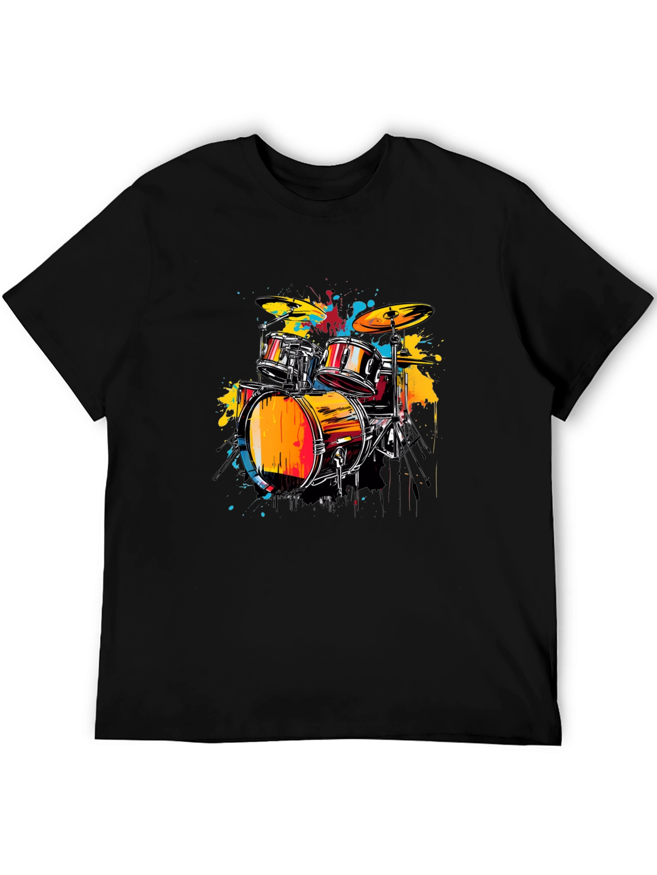 Vibrant Drums Graphic Tee - Black Cotton T-Shirt