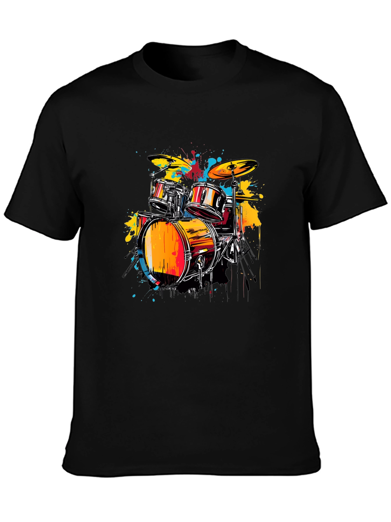 Vibrant Drums Graphic Tee - Black Cotton T-Shirt