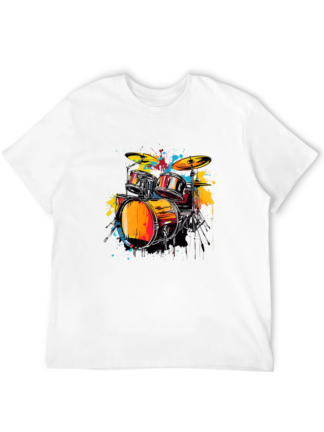 Vibrant Drums Graphic Tee - Black Cotton T-Shirt