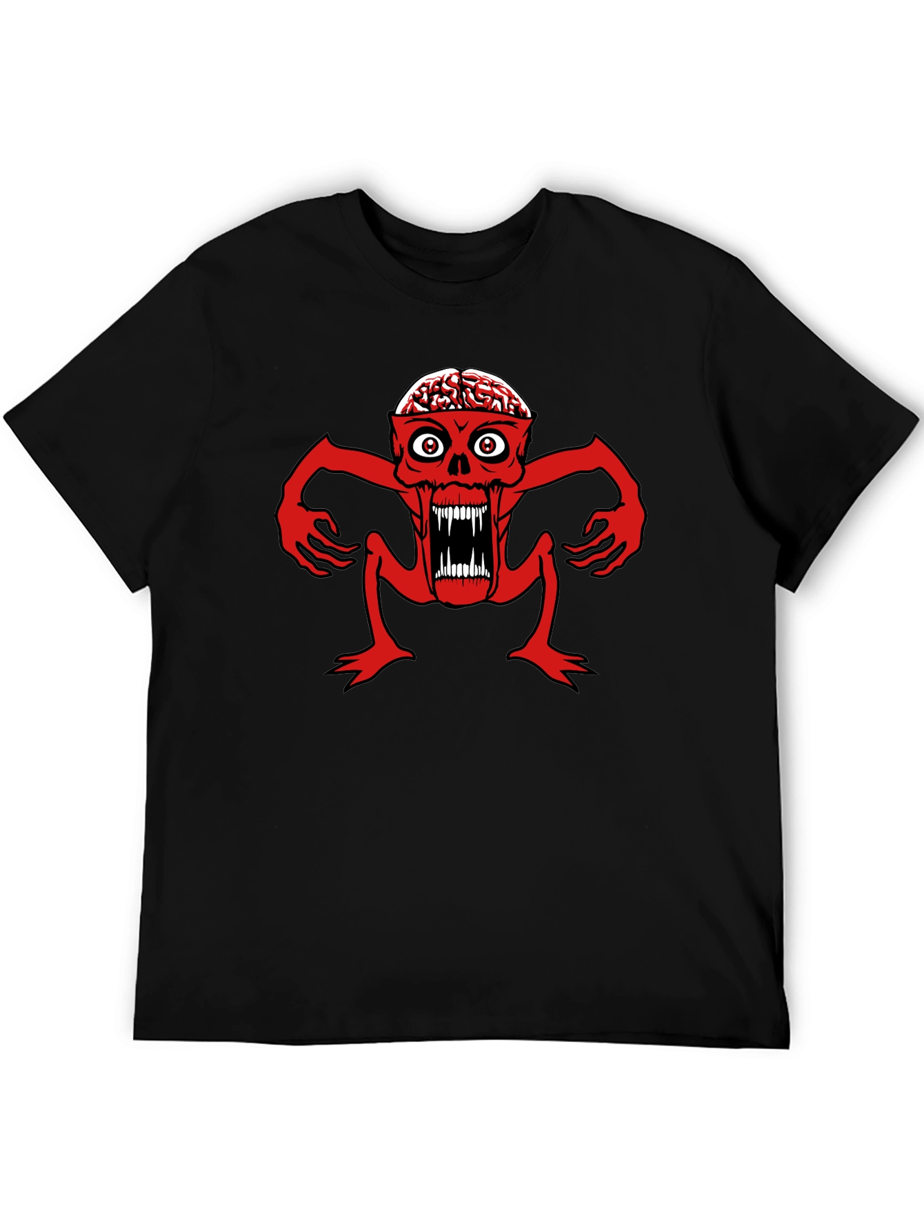 Brain Eating Monster Graphic T-Shirt - Black