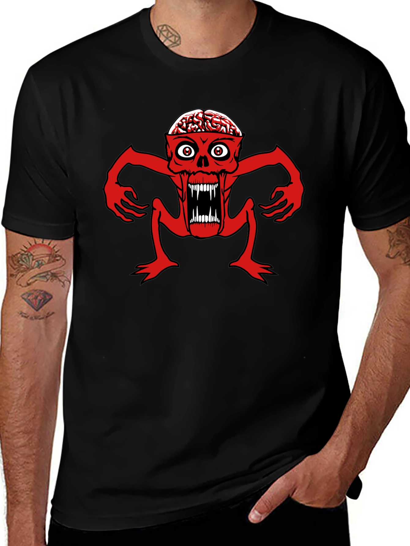 Brain Eating Monster Graphic T-Shirt - Black