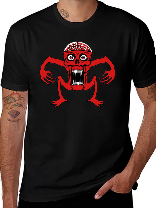 Brain Eating Monster Graphic T-Shirt - Black