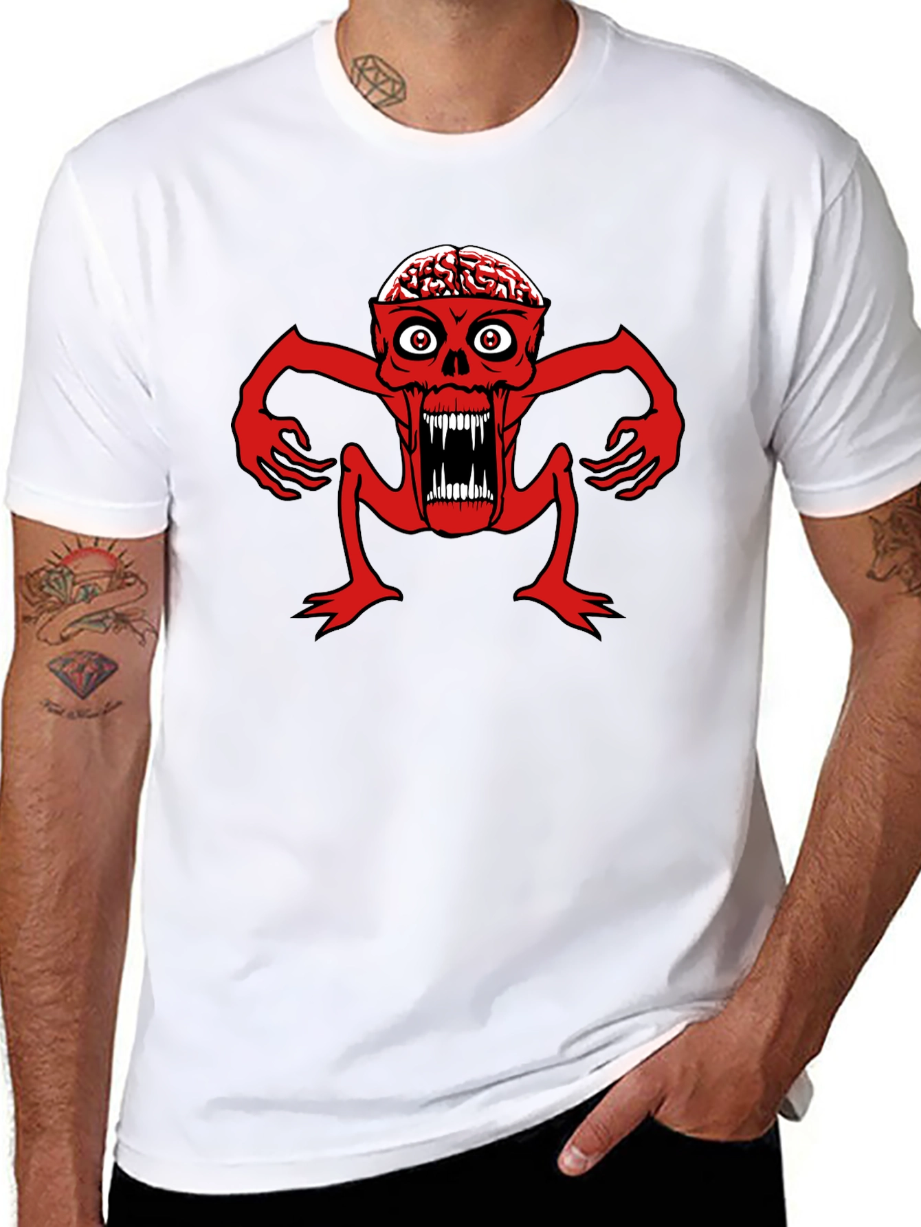 Brain Eating Monster Graphic T-Shirt - Black