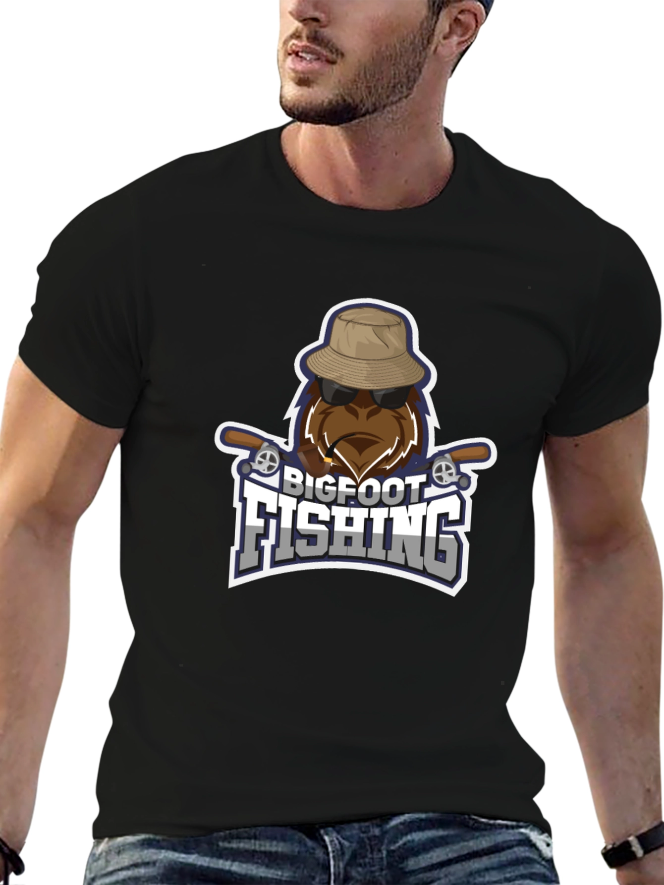 Bigfoot Fishing Black T-Shirt