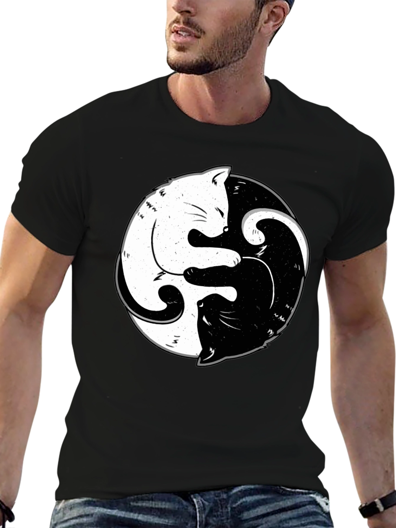 Yin Yang Cats Black T-Shirt