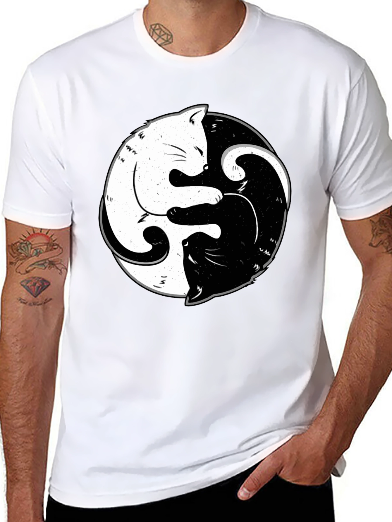 Yin Yang Cats Black T-Shirt