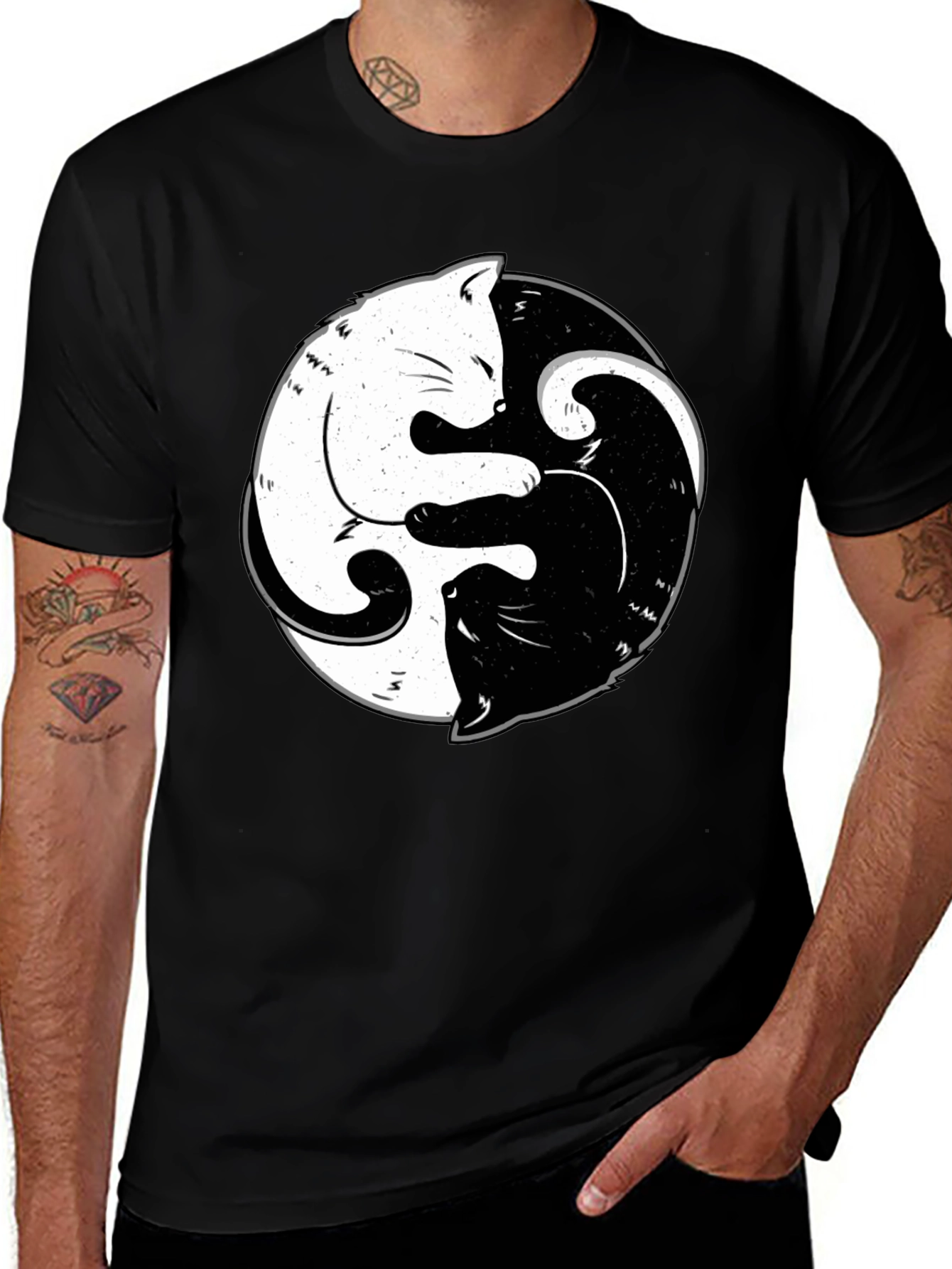 Yin Yang Cats Black T-Shirt