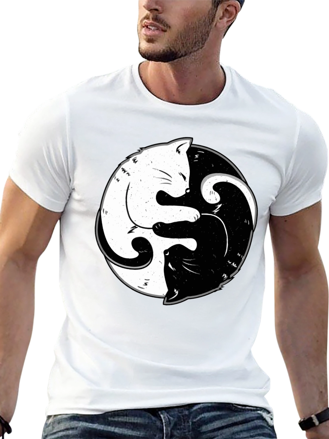 Yin Yang Cats Black T-Shirt