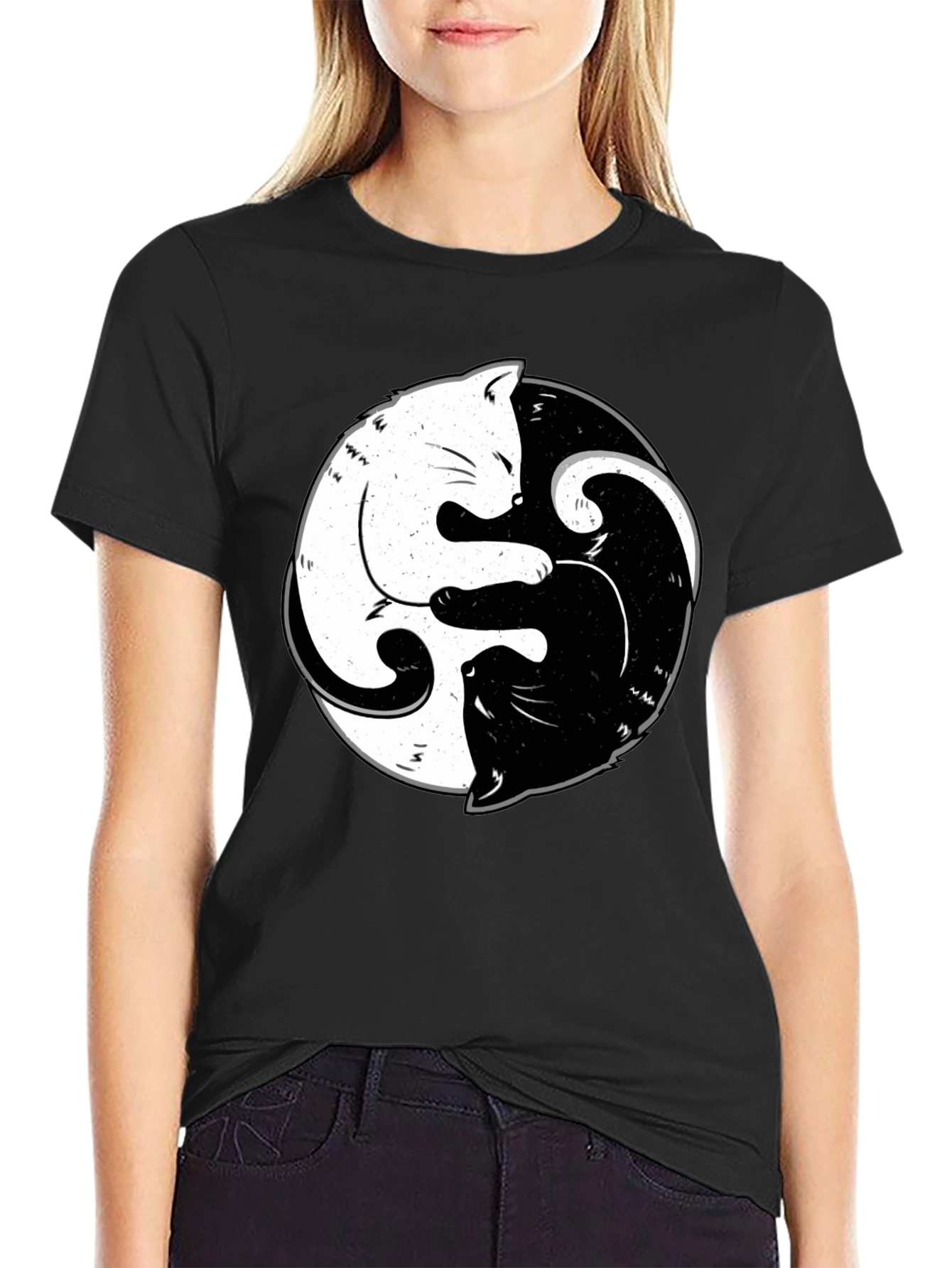 Yin Yang Cats Black T-Shirt