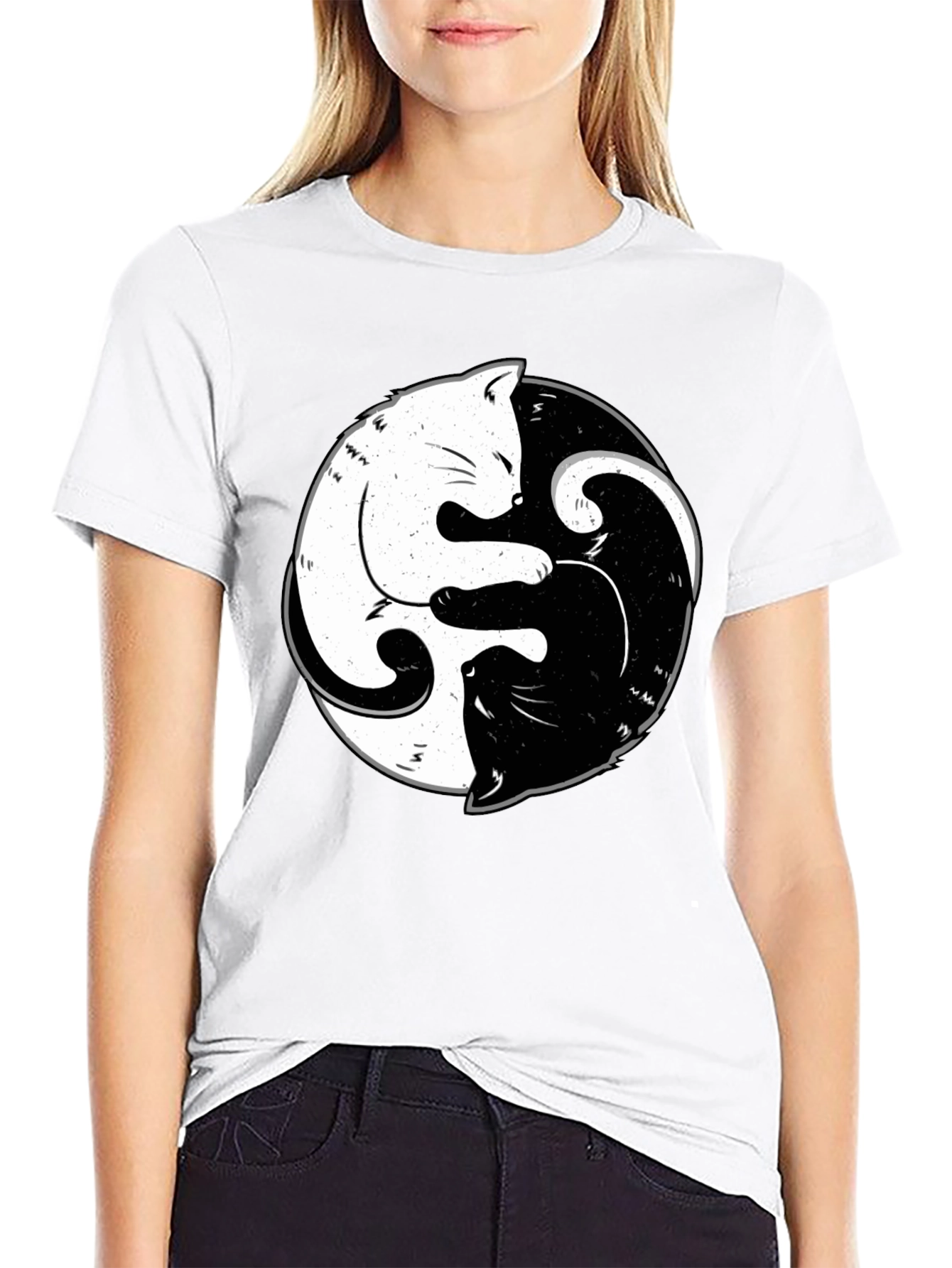 Yin Yang Cats Black T-Shirt