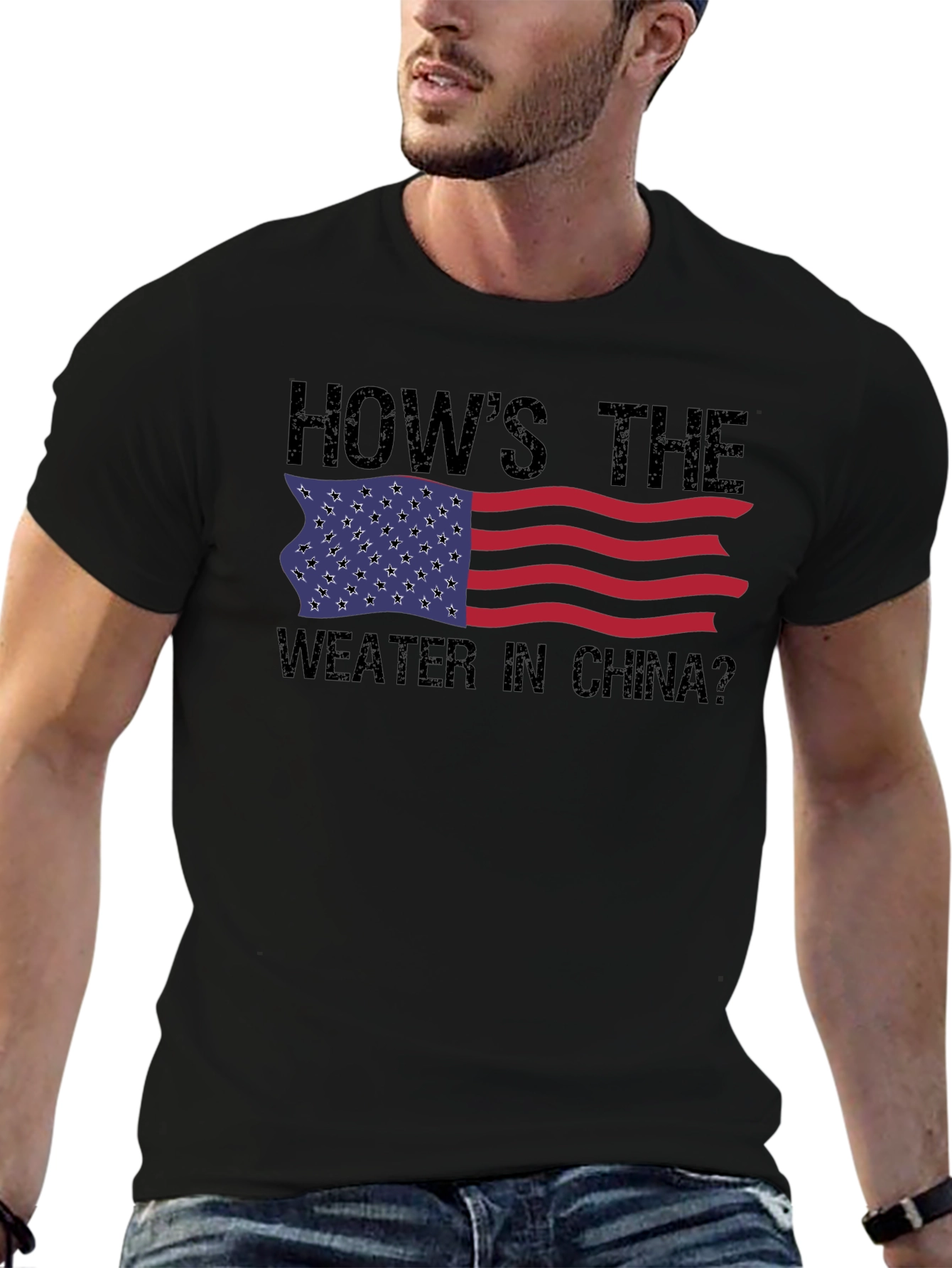 Funny USA Flag Hows The Weather In China? T-Shirt