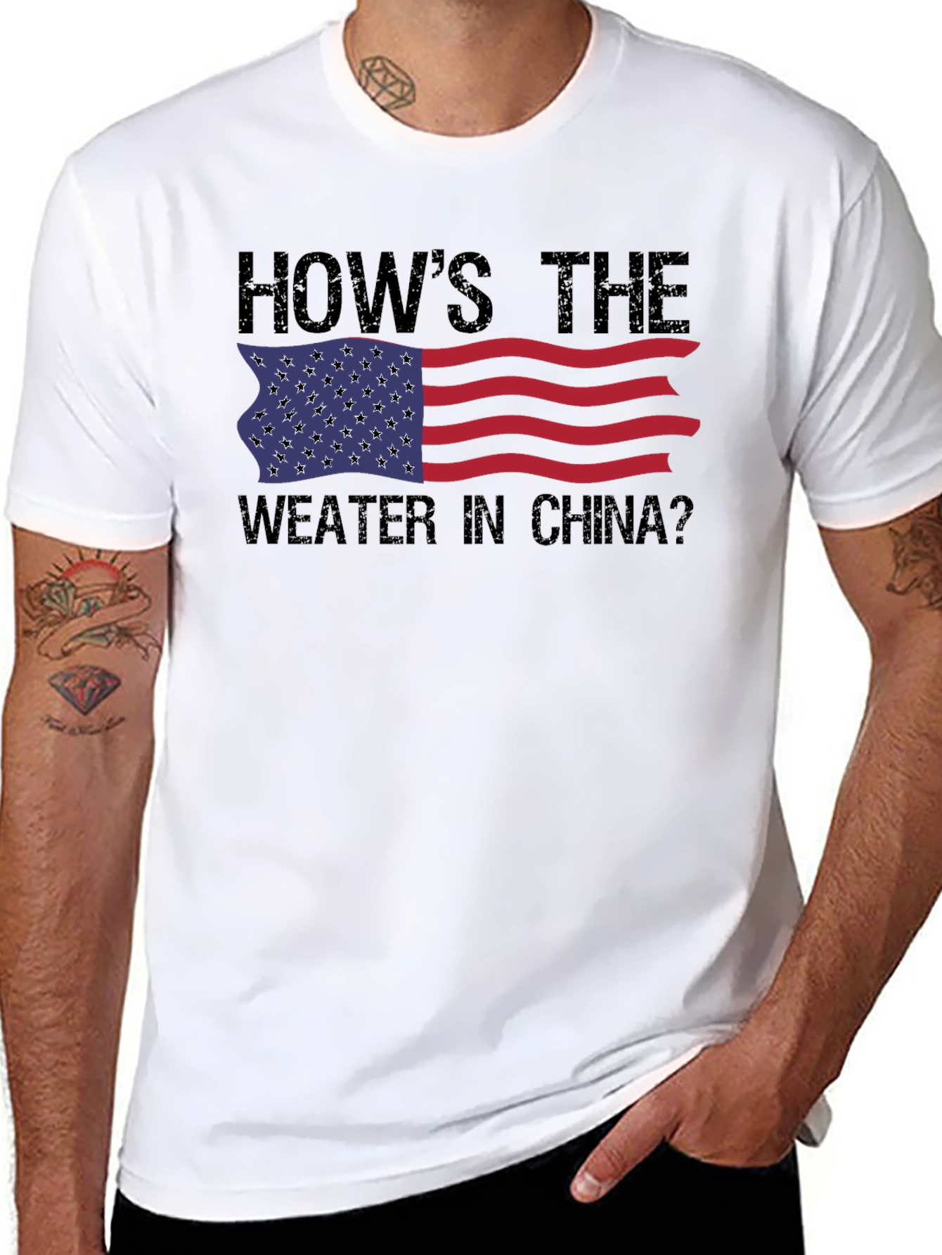 Funny USA Flag Hows The Weather In China? T-Shirt