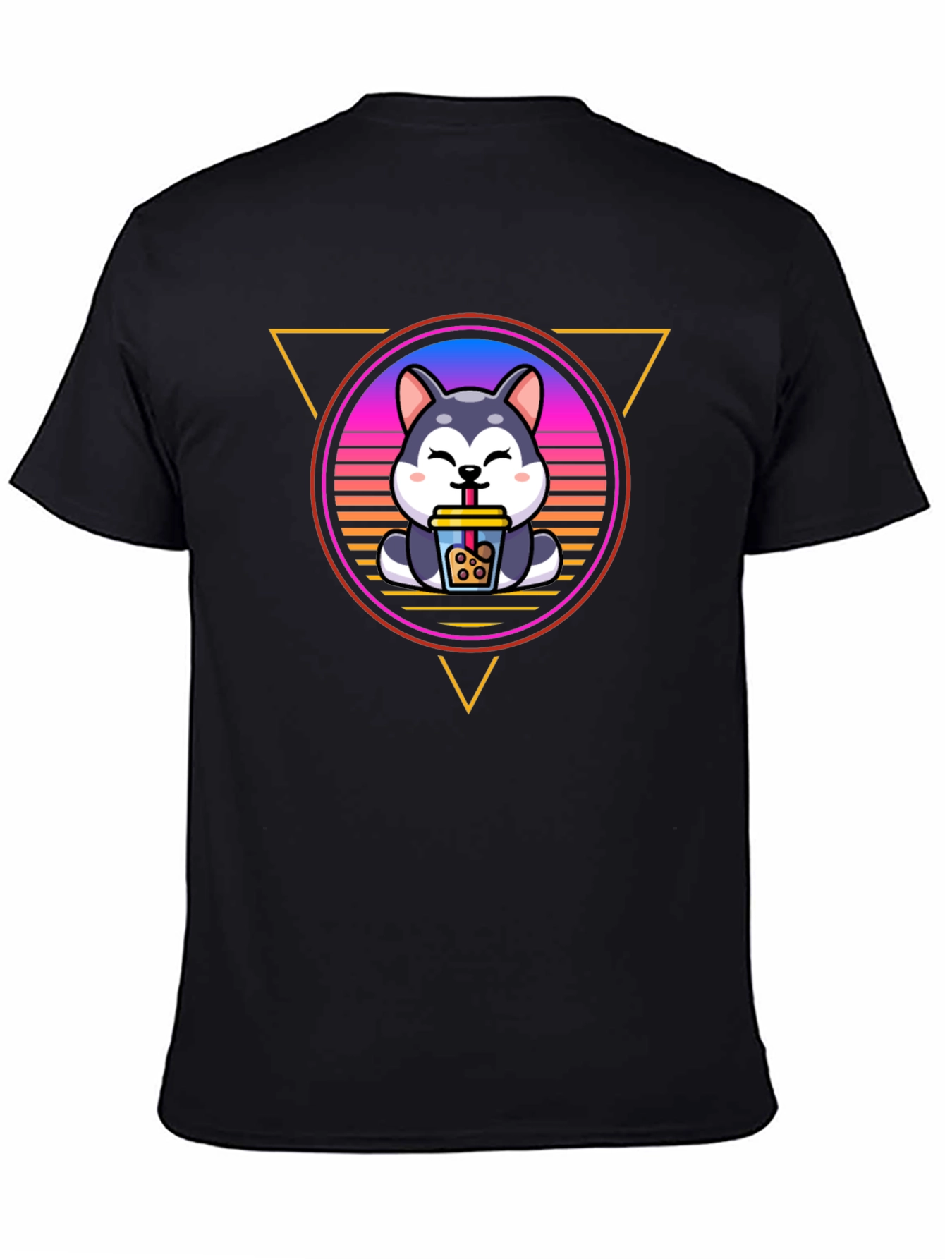 Cute Husky Boba Tea Graphic Black T-Shirt
