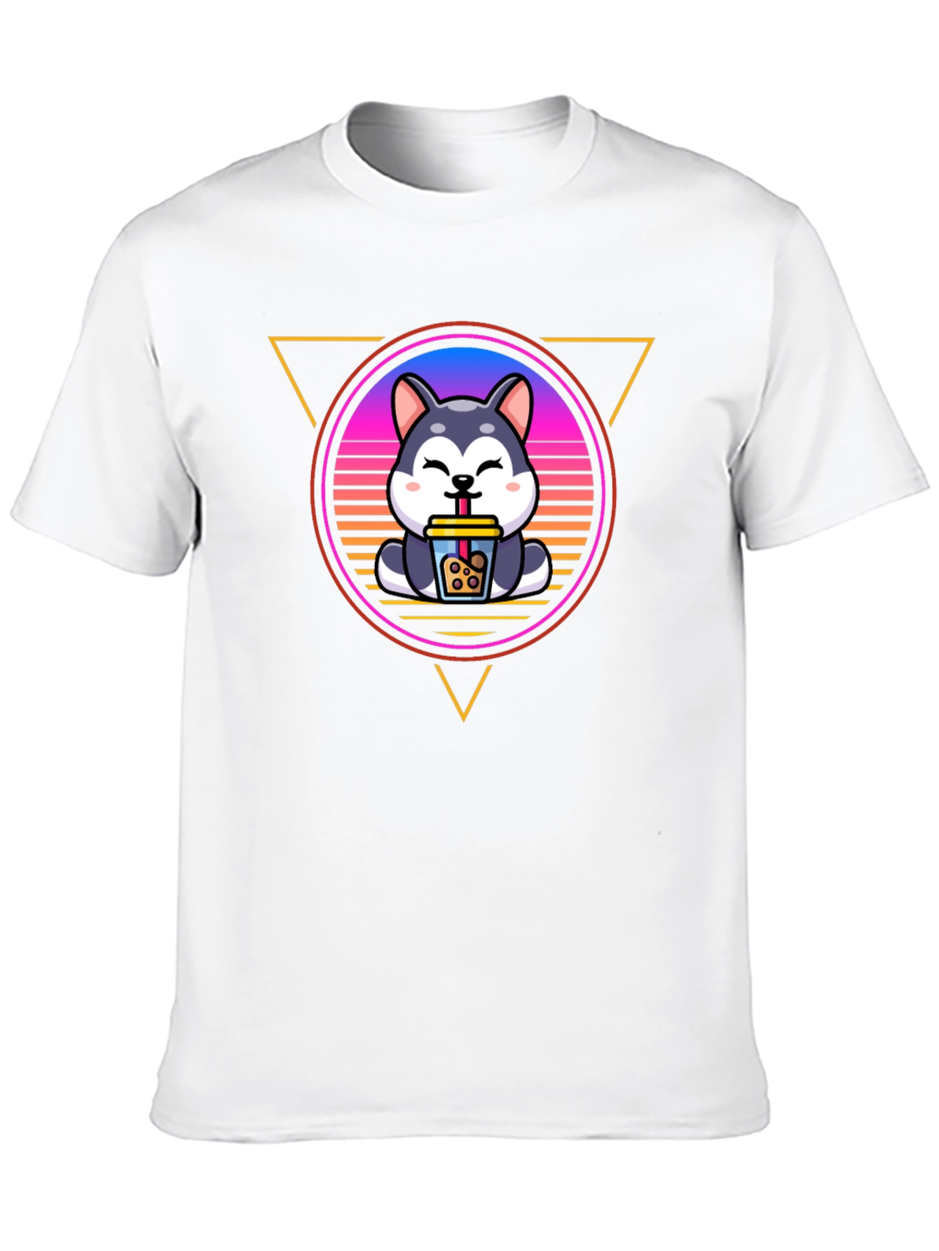 Cute Husky Boba Tea Graphic Black T-Shirt