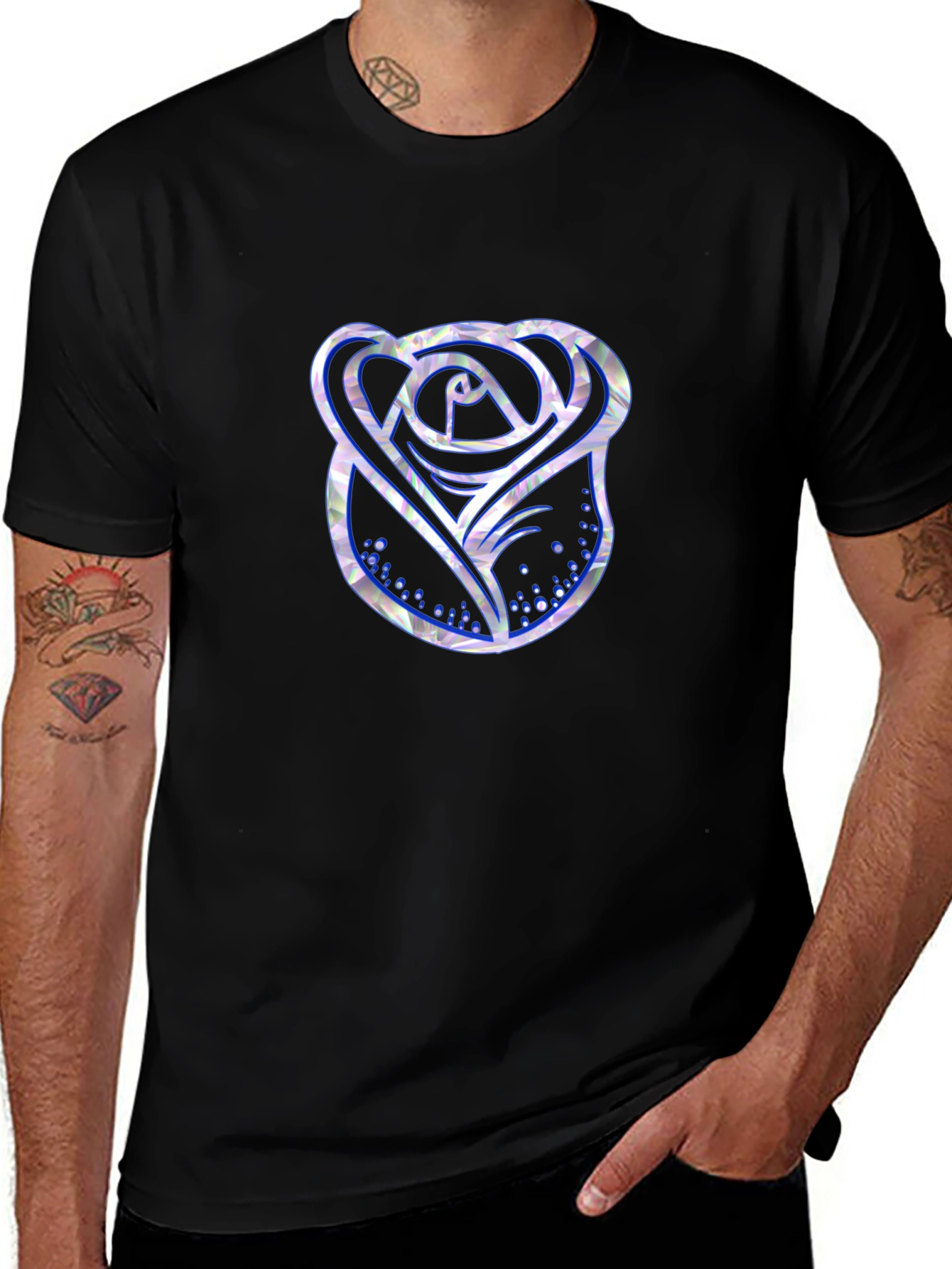 Rose Graphic Print Mens Black T-Shirt