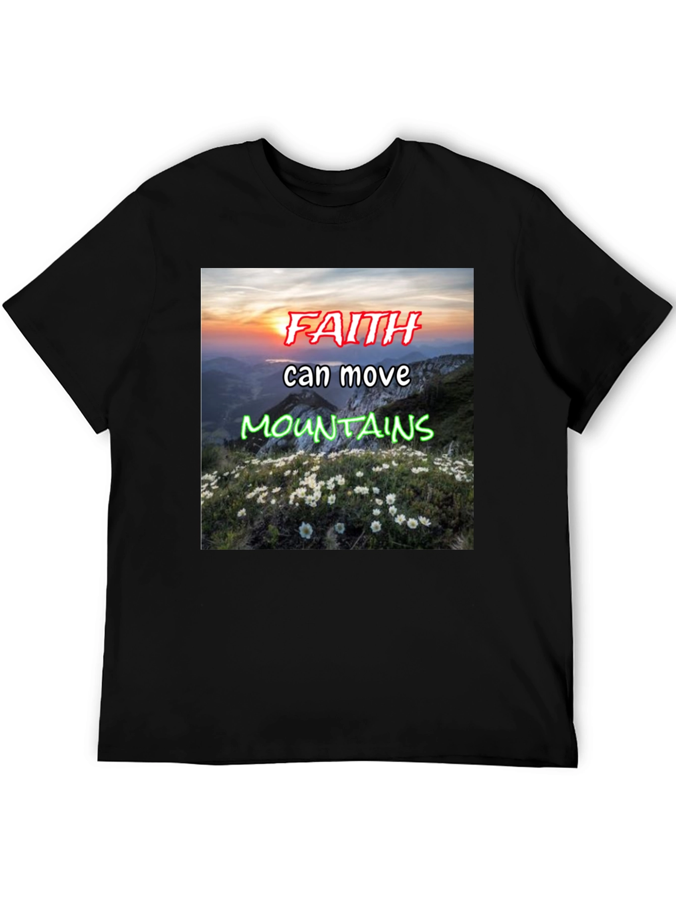 Faith Moves Mountains Black Graphic Tee