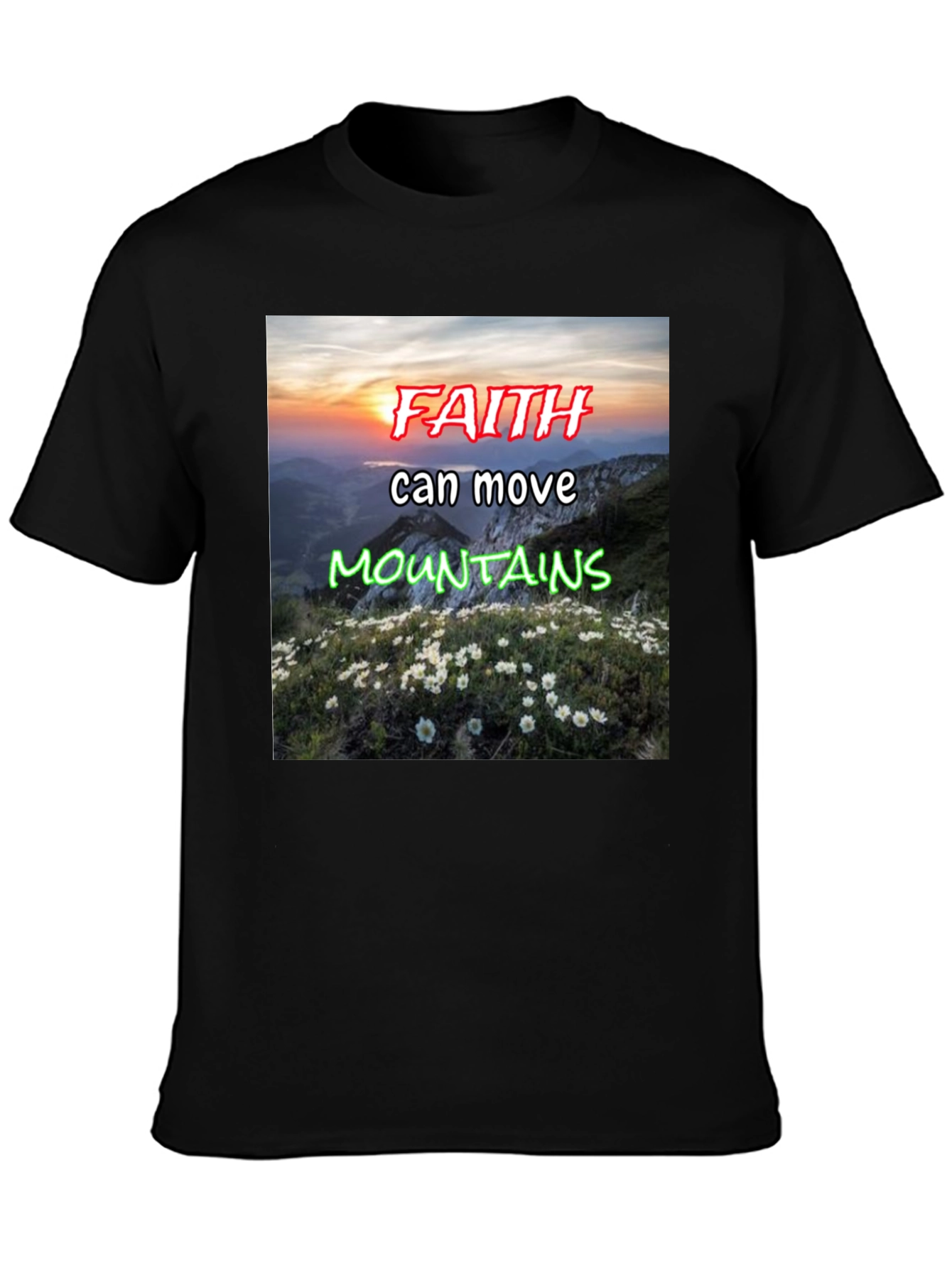 Faith Moves Mountains Black Graphic Tee