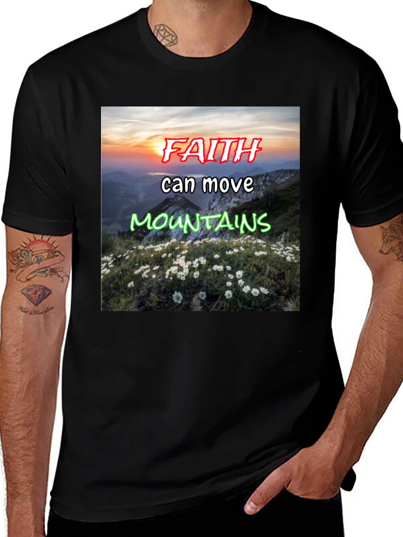 Faith Moves Mountains Black Graphic Tee
