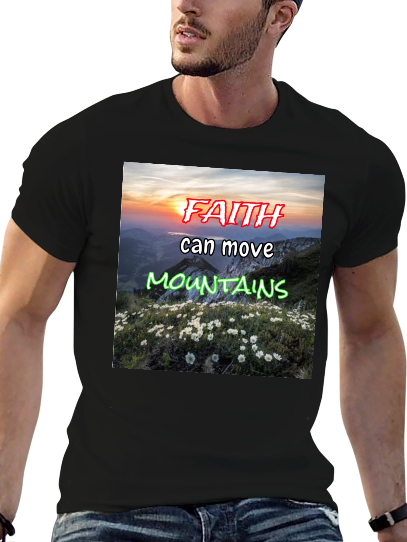 Faith Moves Mountains Black Graphic Tee