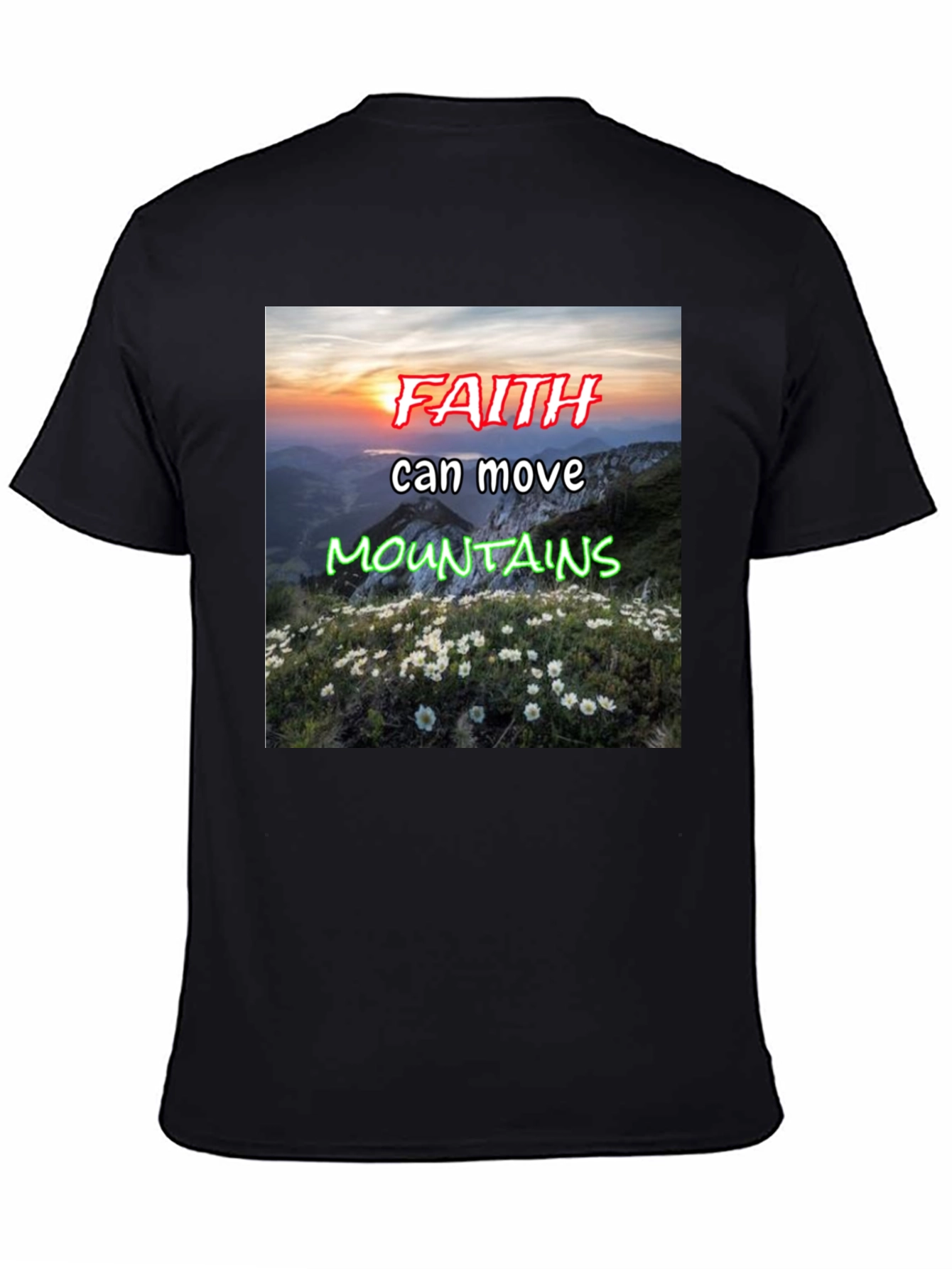 Faith Moves Mountains Black Graphic Tee