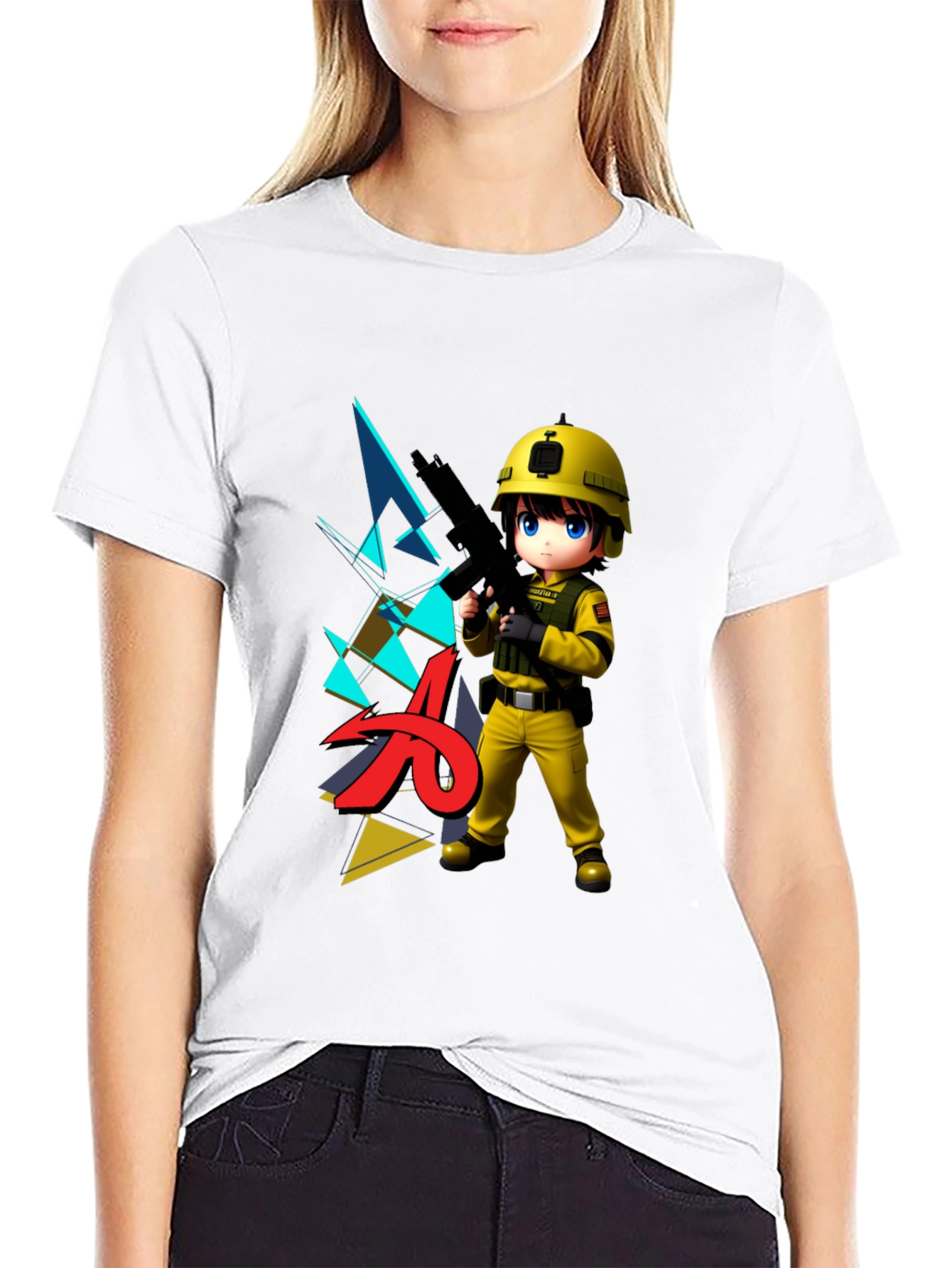 Anime Soldier Graphic Black T-Shirt